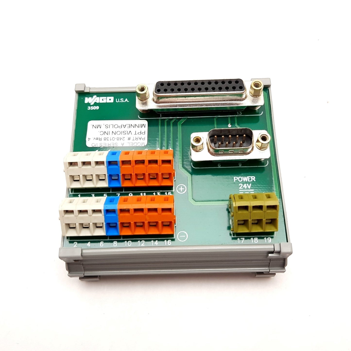 Used PPT Vision Model A 248-0138 I/O Terminal Block, Power: 24VDC, 2x In 4x Out