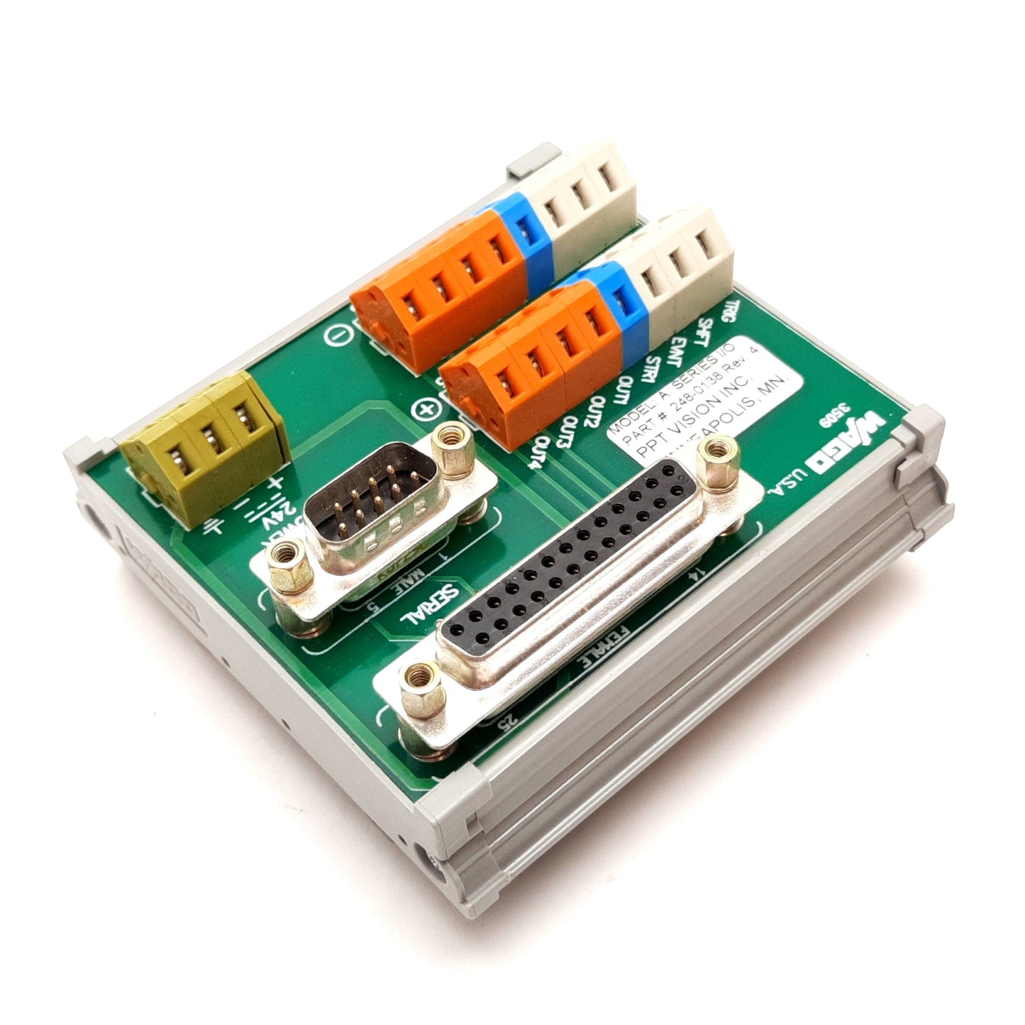 Used PPT Vision Model A 248-0138 I/O Terminal Block, Power: 24VDC, 2x In 4x Out
