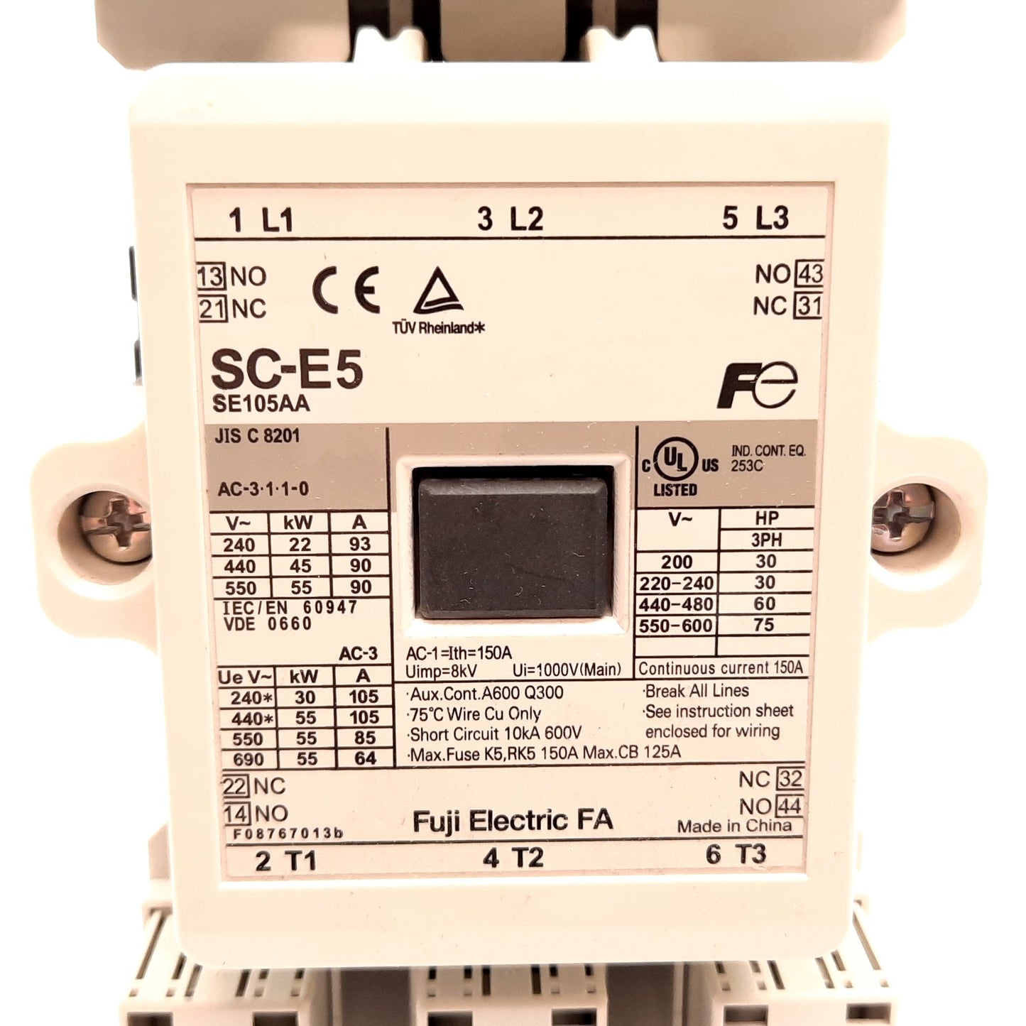 Used Fuji Electric SC-E5 Contactor, 3-Pole, Coil: 24VAC/DC, With 2x N/O & 2x N/C Aux
