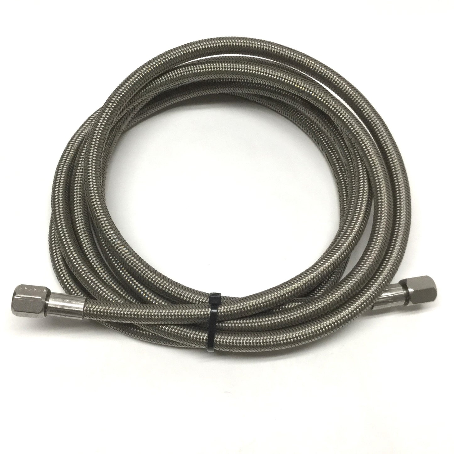Used Stainless Steel Braided Hose Ø10mm w/JIC-4 Flare Fittings 7/16" Thread, 9ft Long