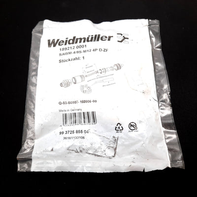 New Weidmuller 1892120001 SAISM-4/8S-M12 4P D-ZF Connector Assembly, M12, 4-Pin Male