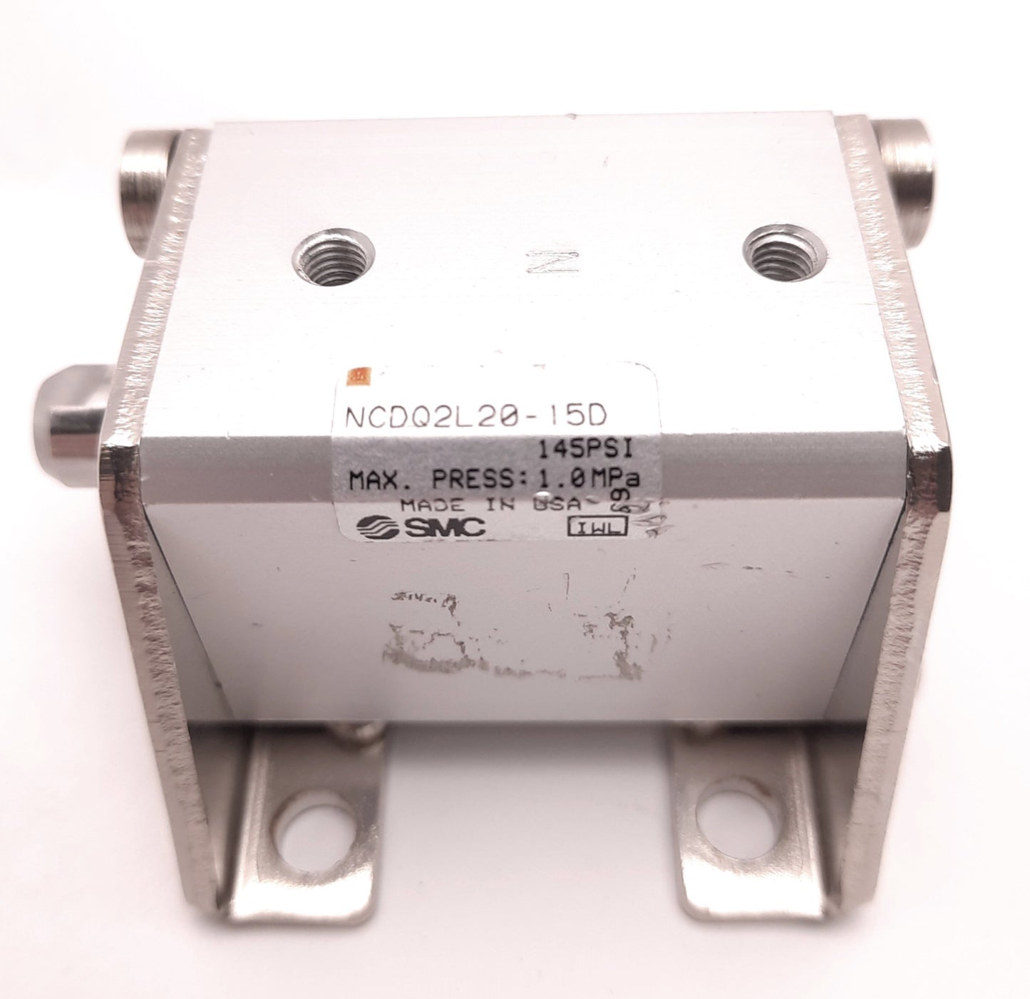 Used SMC NCDQ2L20-15D Compact Cylinder w Foot Mount and Magnet, 20mm Bore,15mm Stroke