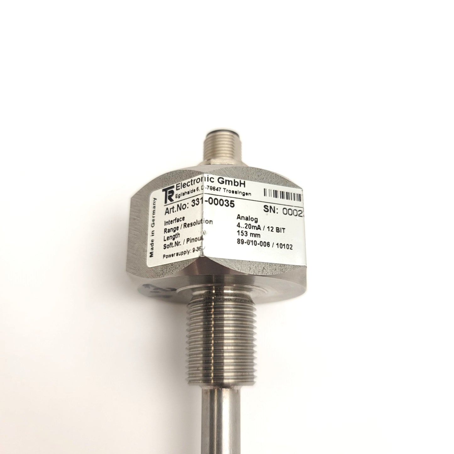 Used TR Electronic 331-00035 Analog Linear Encoder 4-20mA, 153mm Length, M12 4-Pin