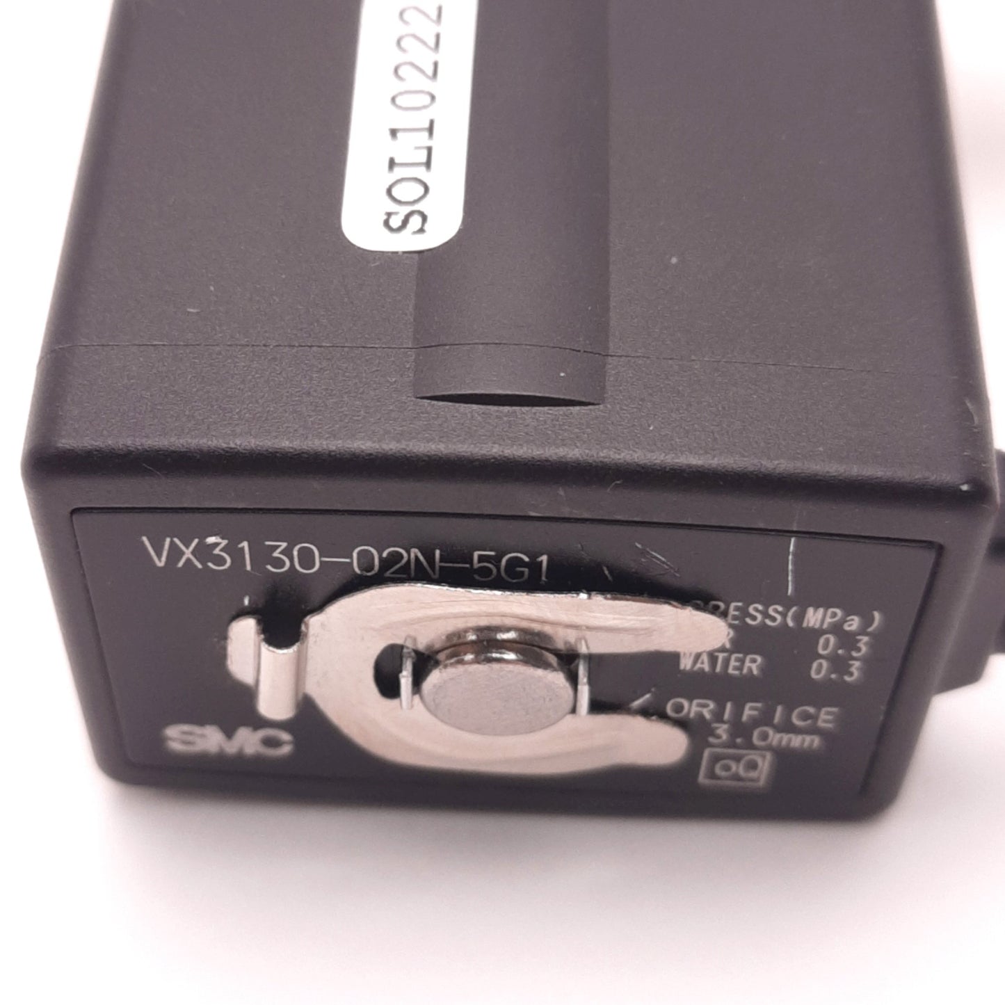 Used SMC VX3130-02N-5G1 Solenoid Valve 3 Ports 1/4" NPT, 24v DC Coil, NC, Air/Water