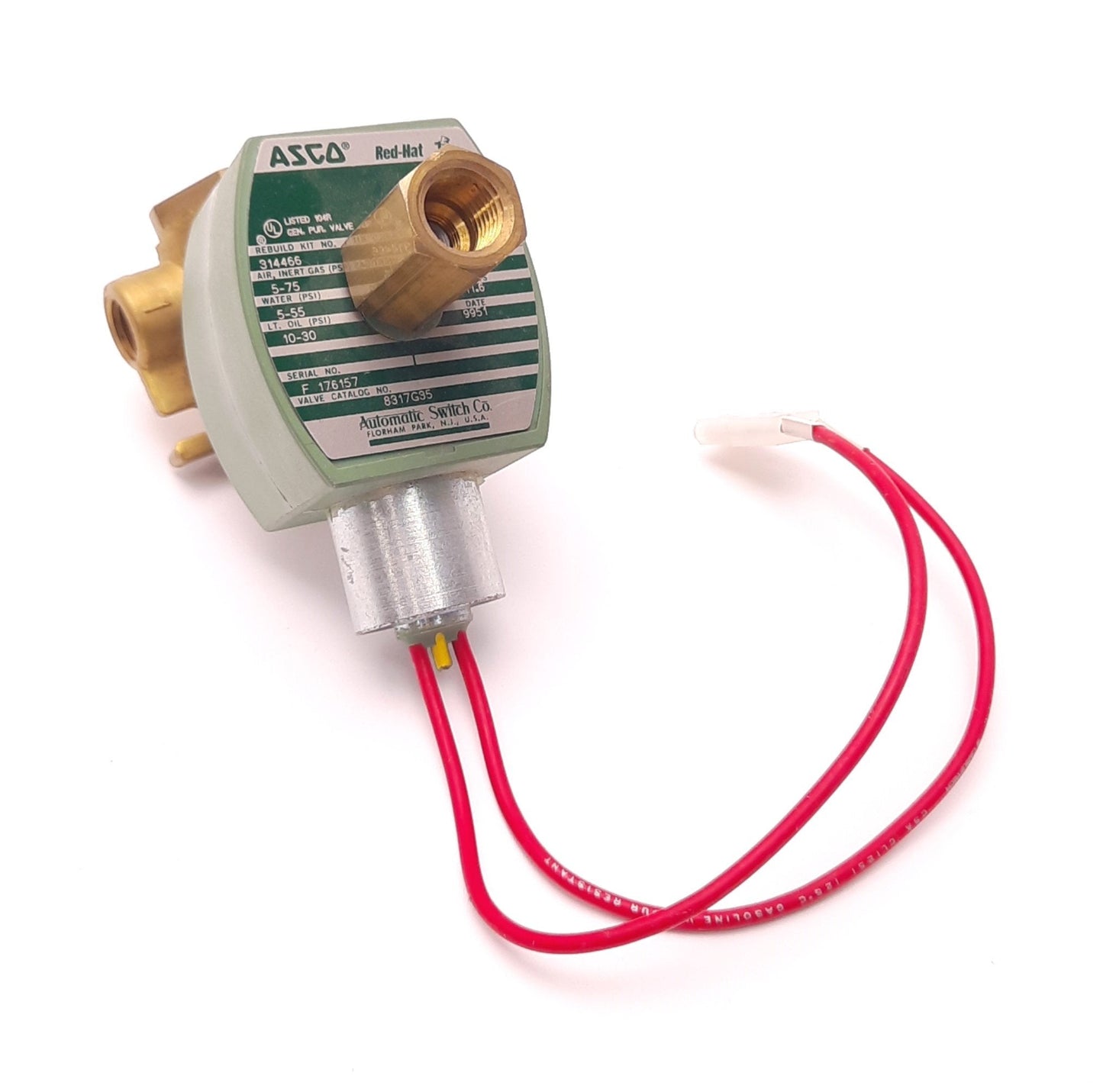 Used ASCO 8317G35 Red Hat Solenoid Valve 3 Way/2 Pos 120v AC 1/4" NPT, 5-75 Psi Air