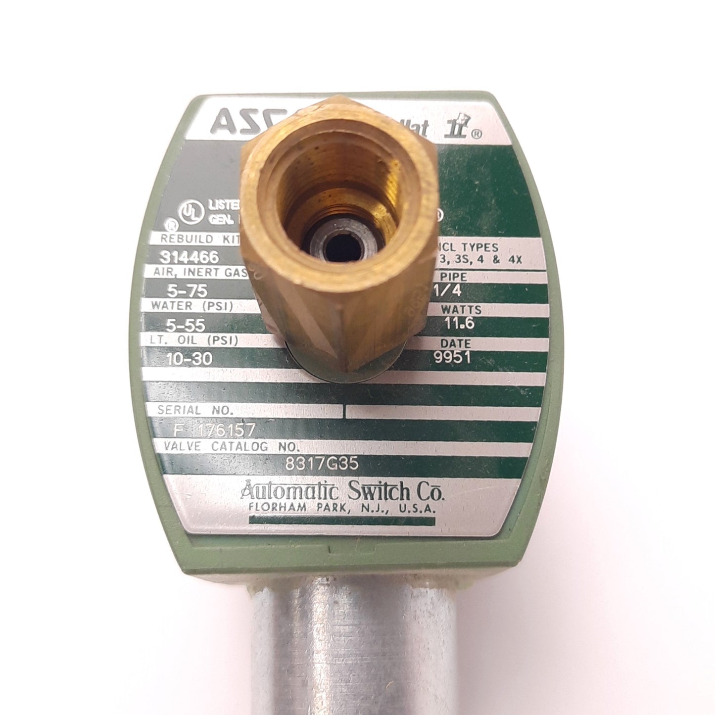 Used ASCO 8317G35 Red Hat Solenoid Valve 3 Way/2 Pos 120v AC 1/4" NPT, 5-75 Psi Air