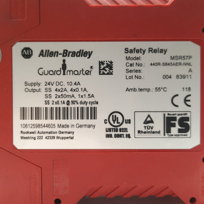 Used Allen Bradley 440R-S845AER-NNL Guardmaster Safety Relay, 2x Encoder, 24VDC 10.4A