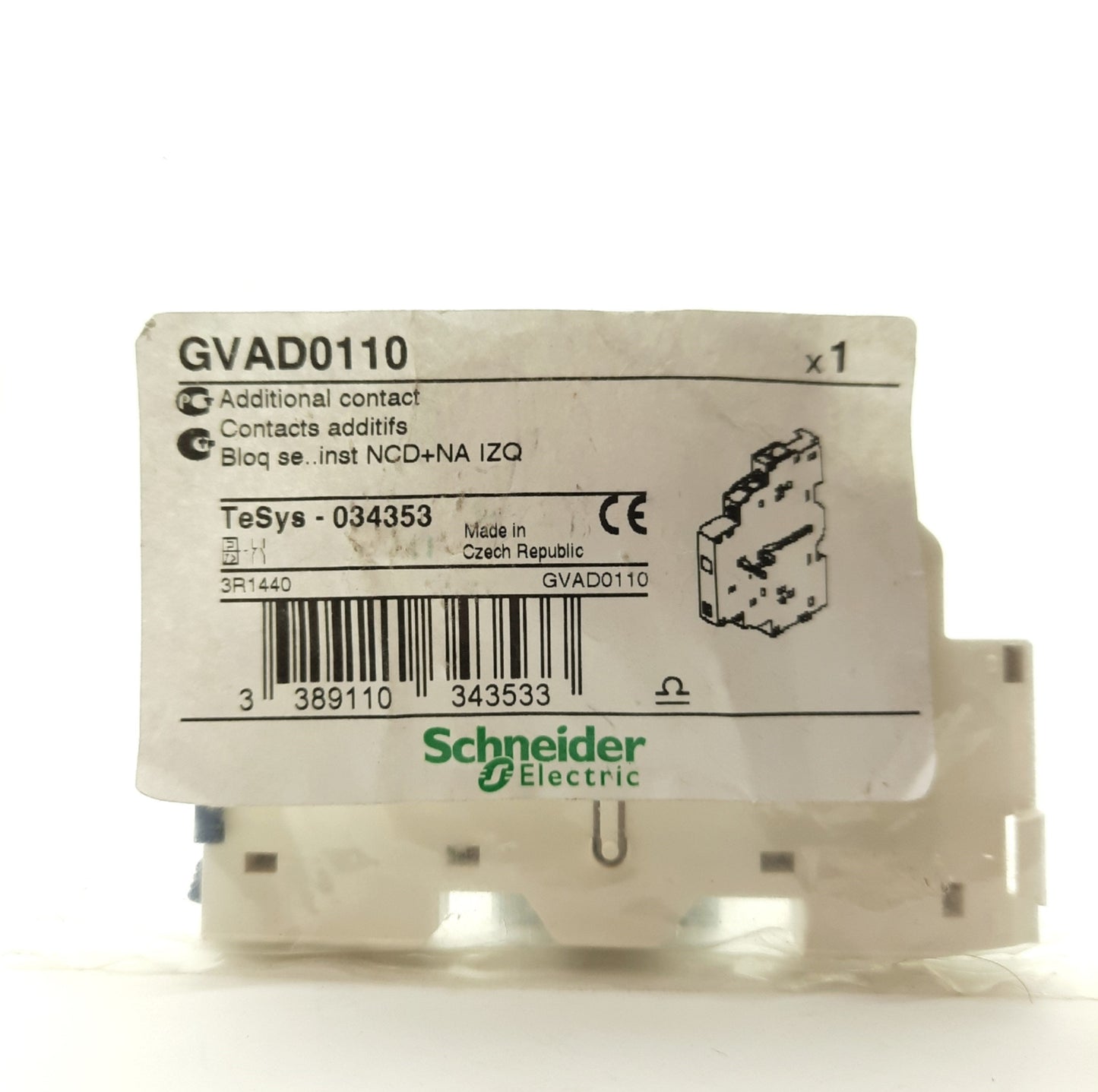 New Schneider Electric GVAD0110 Auxiliary Contact Block 2-Pole NO/NC Screw Terminals