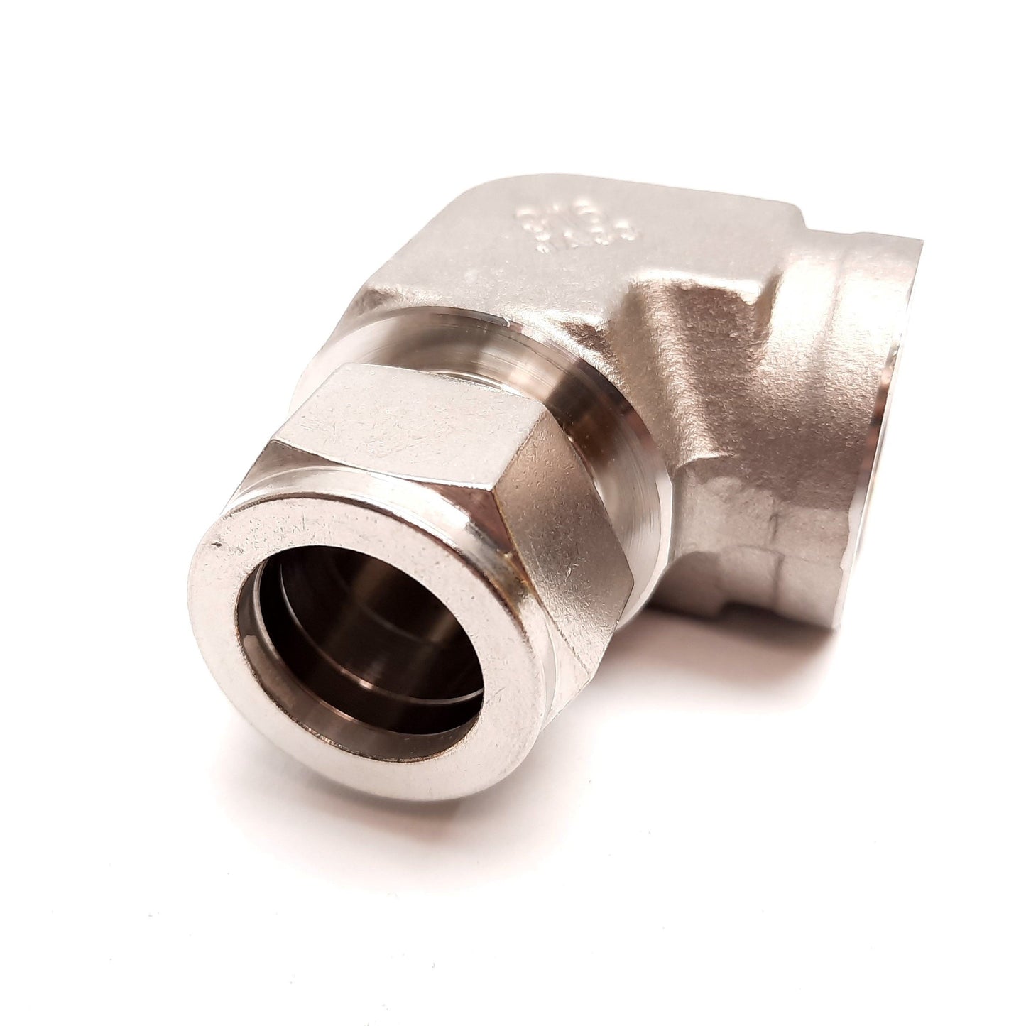 New – Open box Parker Yor-Lok Elbow Fitting, 90°, 316 Stainless Steel, 3/4" NPT to 3/4" Tube OD
