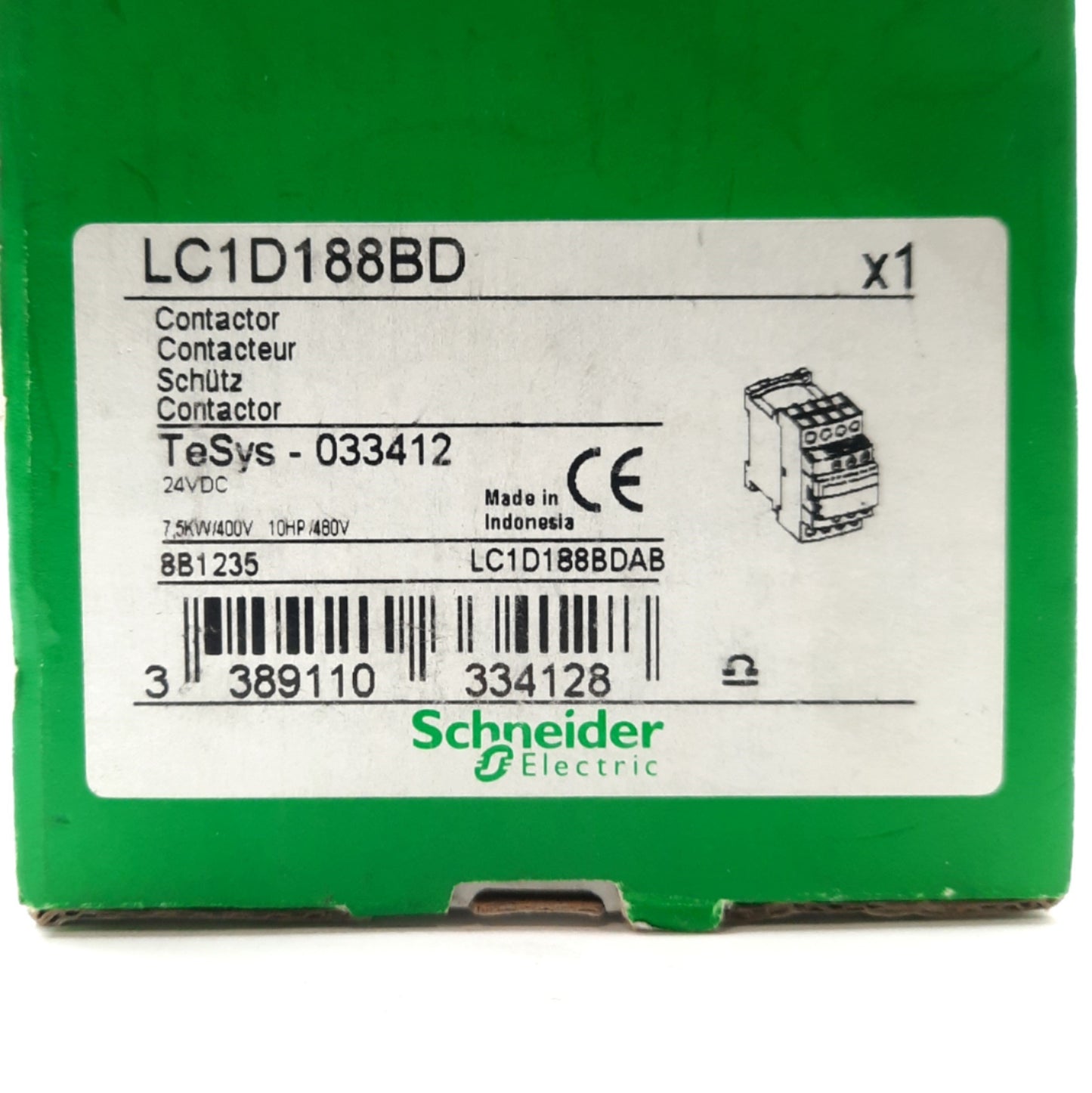 New Schneider Electric LC1D188BD Non-Reversing Contactor 4-Pole 440V 32A 24VDC Coil