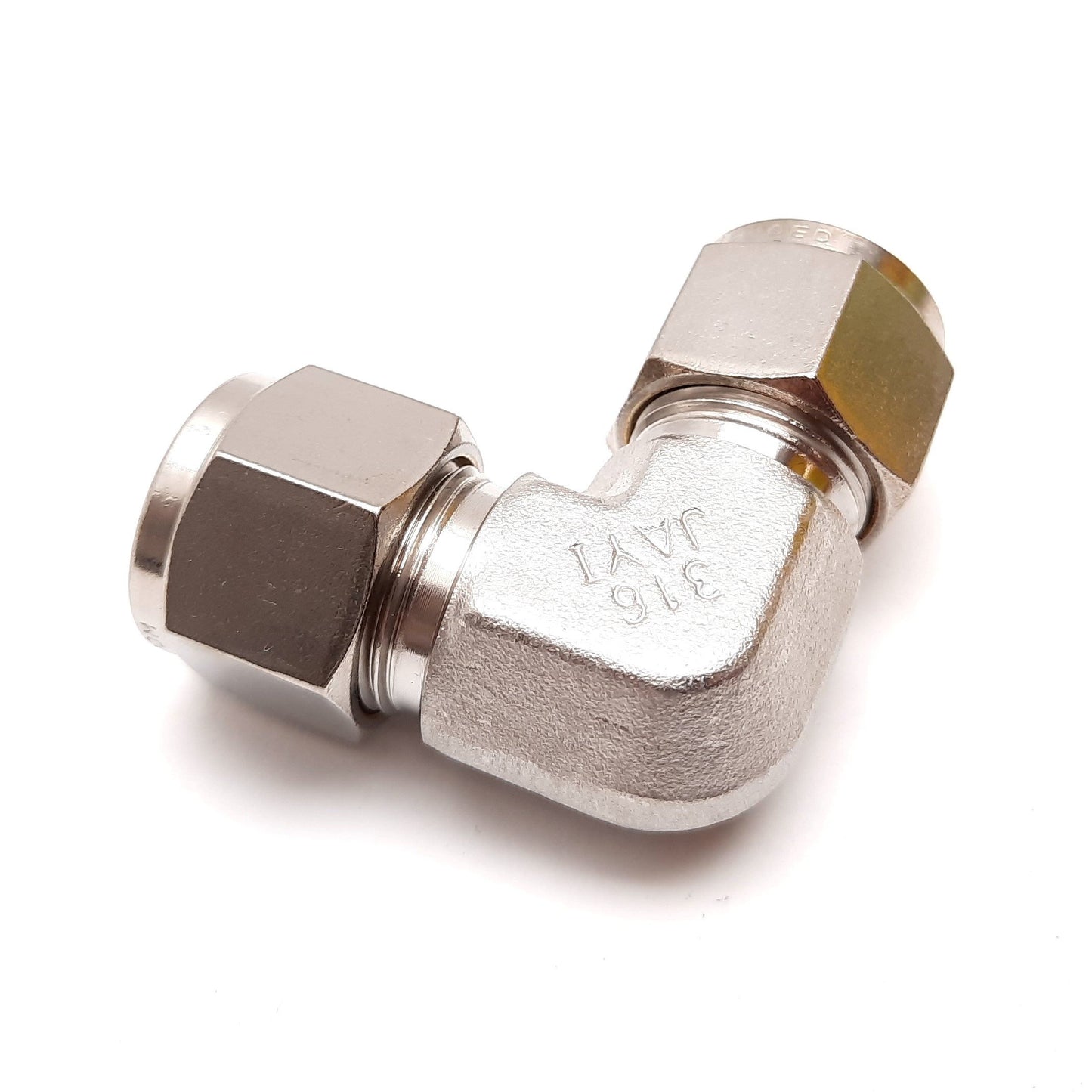 New – Open box Parker Yor-Lok Elbow Fitting, 90°, 316 Stainless Steel, Connectors: 1/2" Tube OD