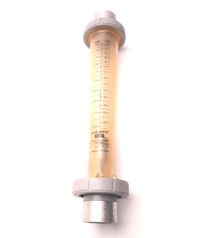 Used Blue-White F-451002LHN Flow Meter 6" Scale 2 - 20 GPM/ 0 - 75 LPM, 1-1/4" Port