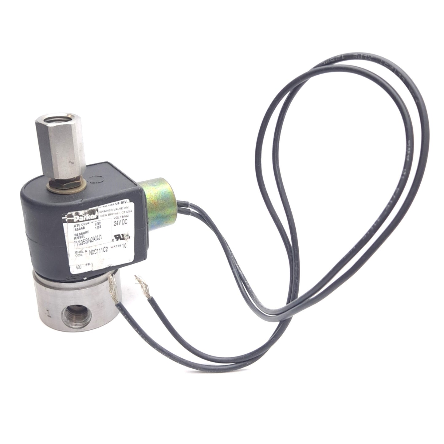 Used Parker 71335SN2ANJ1 Solenoid Valve 24V DC 10 Watt Coil 400 Psi Max 1/32" Orifice