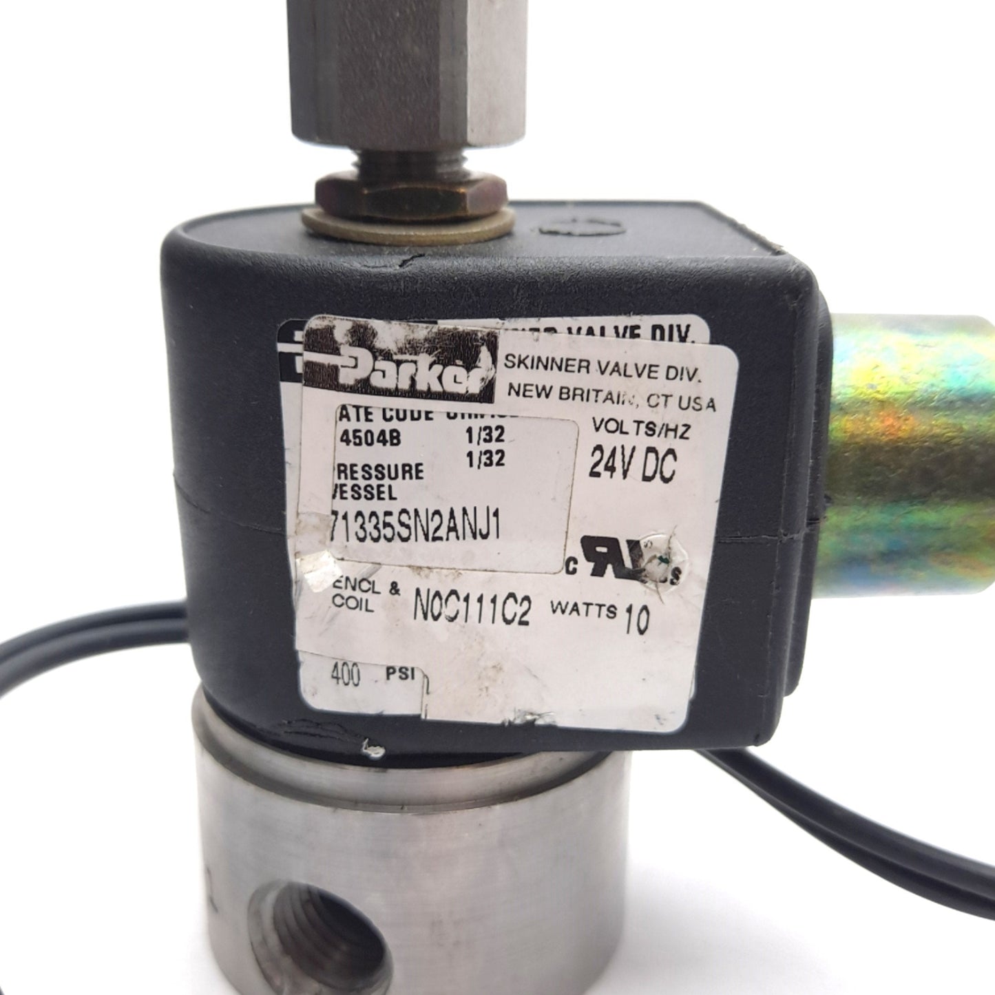 Used Parker 71335SN2ANJ1 Solenoid Valve 24V DC 10 Watt Coil 400 Psi Max 1/32" Orifice