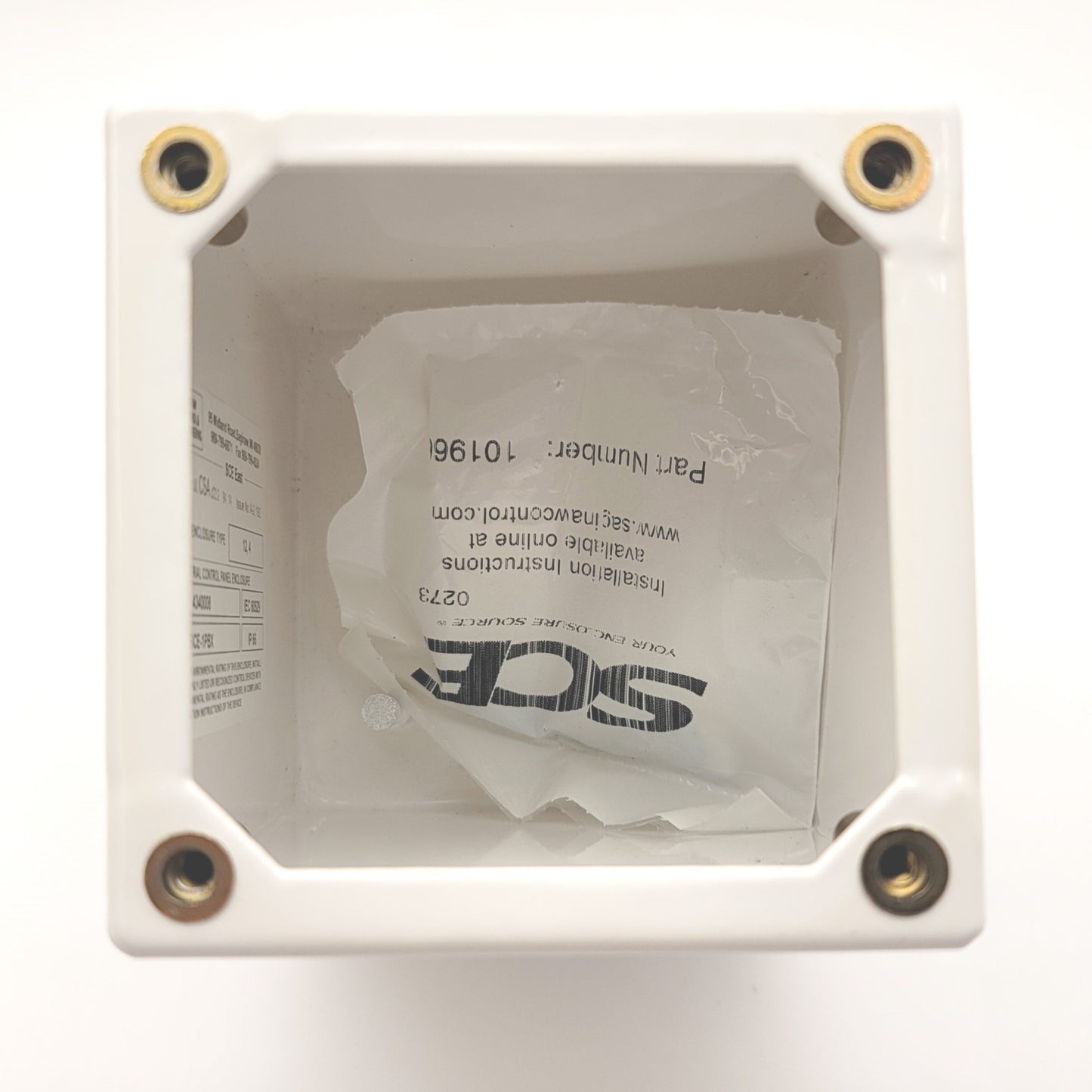 Used Saginaw Controls SCE-1PBX Pushbutton Enclosure, 4" x 4" x 4.75", 30.5mm Hole