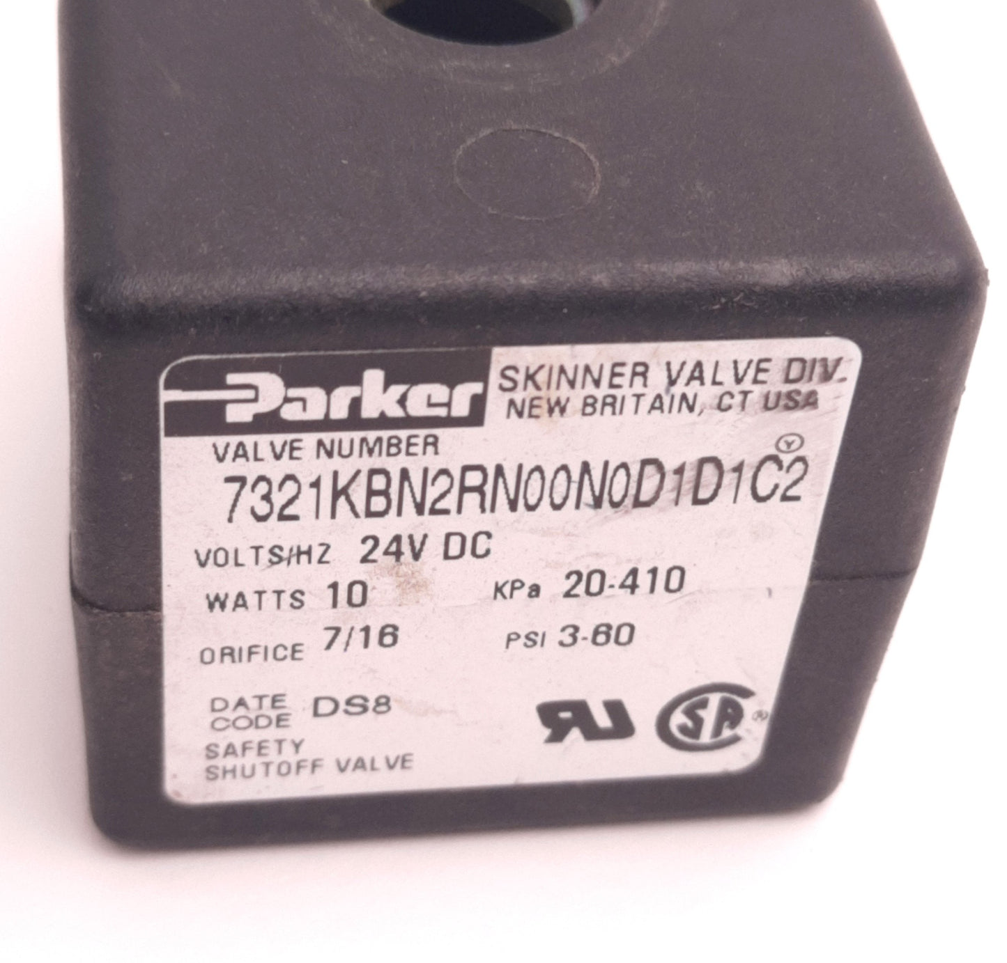 Used Parker 7321KBN2RN00N0D1D1C2 Skinner Solenoid Coil, Voltage: 24VDC, No Plug
