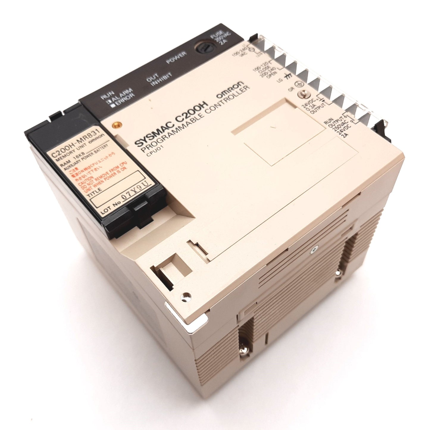 Used Omron C200H-CPU01-E PLC CPU Unit, 100-120/200-240VAC, W/ C200H-MR831 Memory Unit