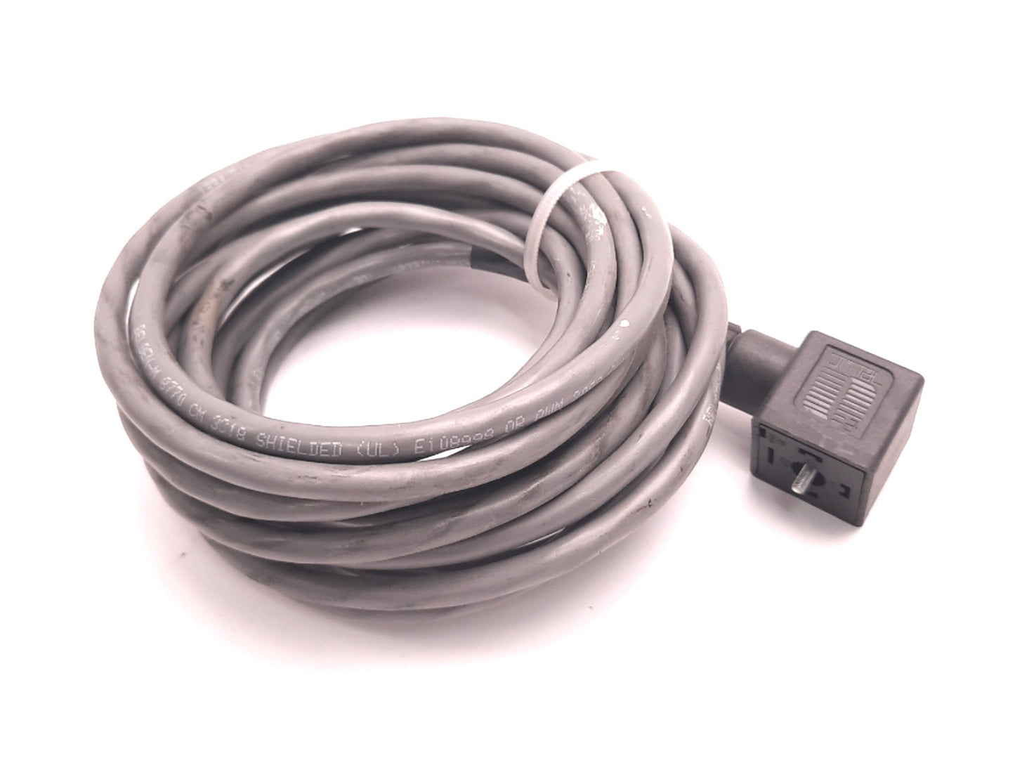 Used OMAL A1 PG9 Solenoid Plug w Cable, 20 Foot Length, 250v 10A, 18mm Spacing, 3 Pin