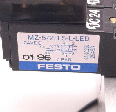 Used Festo PRMZ-5-M5-2-30 242 Manifold with Two MZ-5/2-1.5-L-LED Solenoid Valves