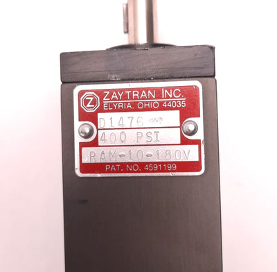 Used Zaytran RAM-10-180V Rotary Actuator, 0.375" Shaft, 180ø Rotation, 10-32 Ports