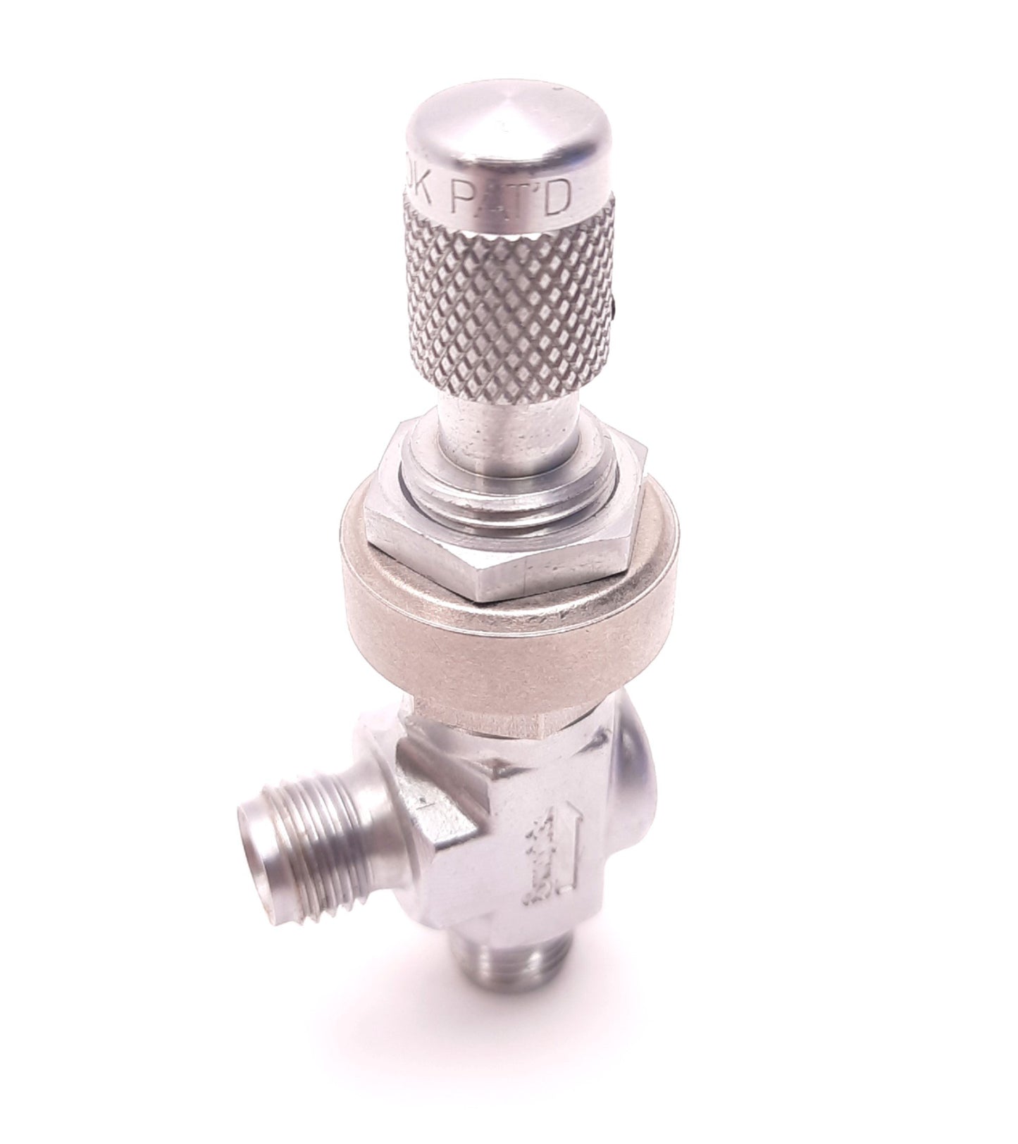 Used Swagelok B-4MA Ninety Degree Metering Valve 1/4" NPT Male, Hand Operated