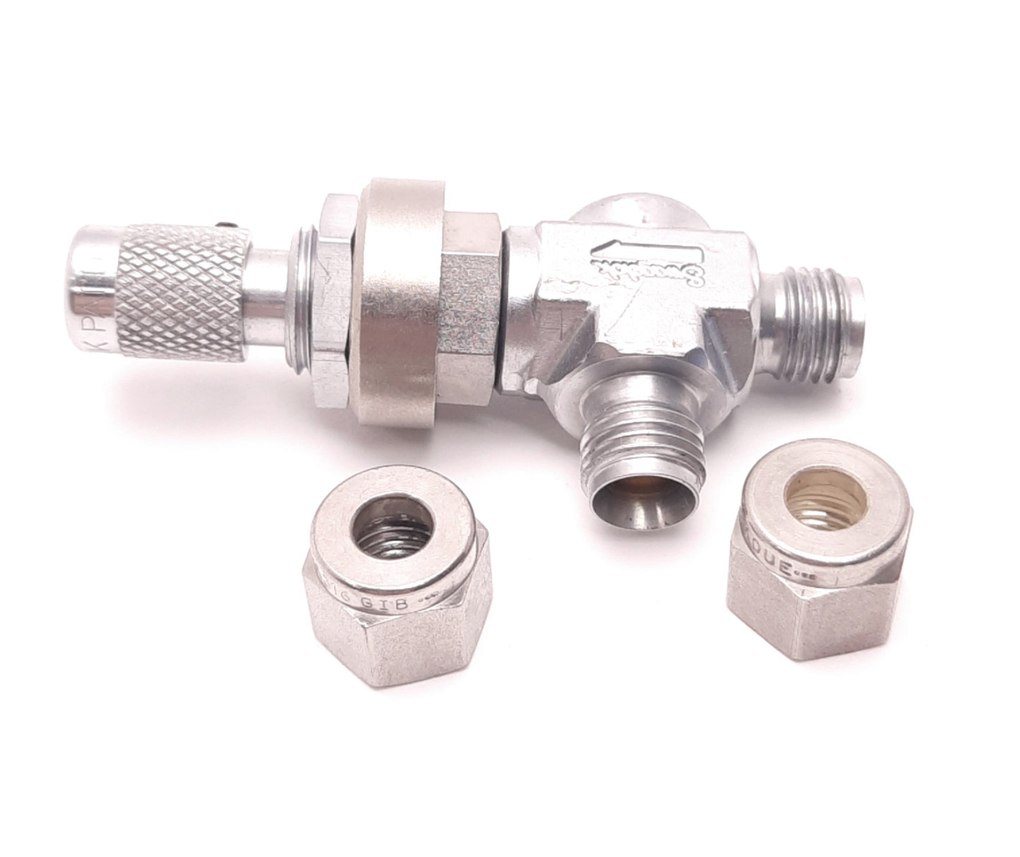 Used Swagelok B-4MA Ninety Degree Metering Valve 1/4" NPT Male, Hand Operated