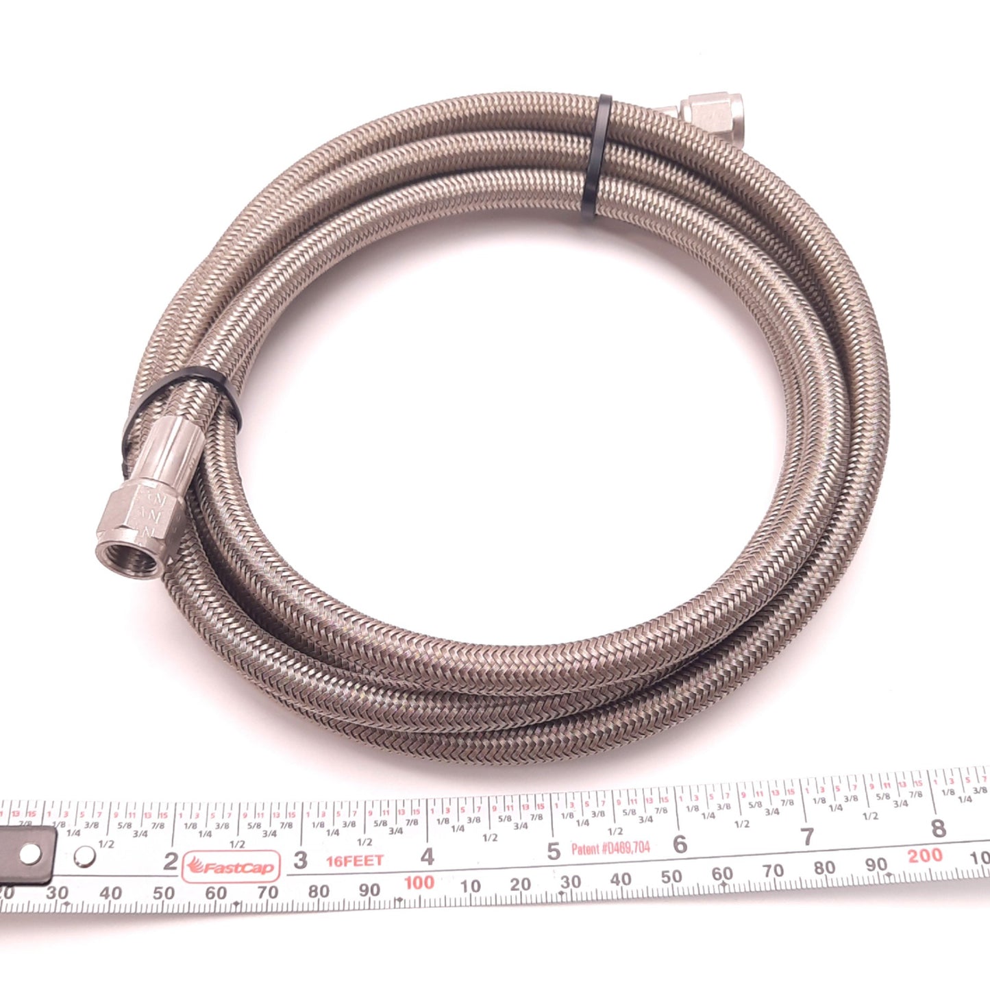 Used JIC Hydraulic Braided Hose Female JIC-4 Connection, 0.4" OD x 7 Ft Length