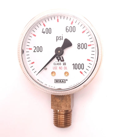 Used Wika 759-2-1000 Pressure Gauge Lower Mount, 0-1000 Psi, Dry, 1/4" NPT, Brass