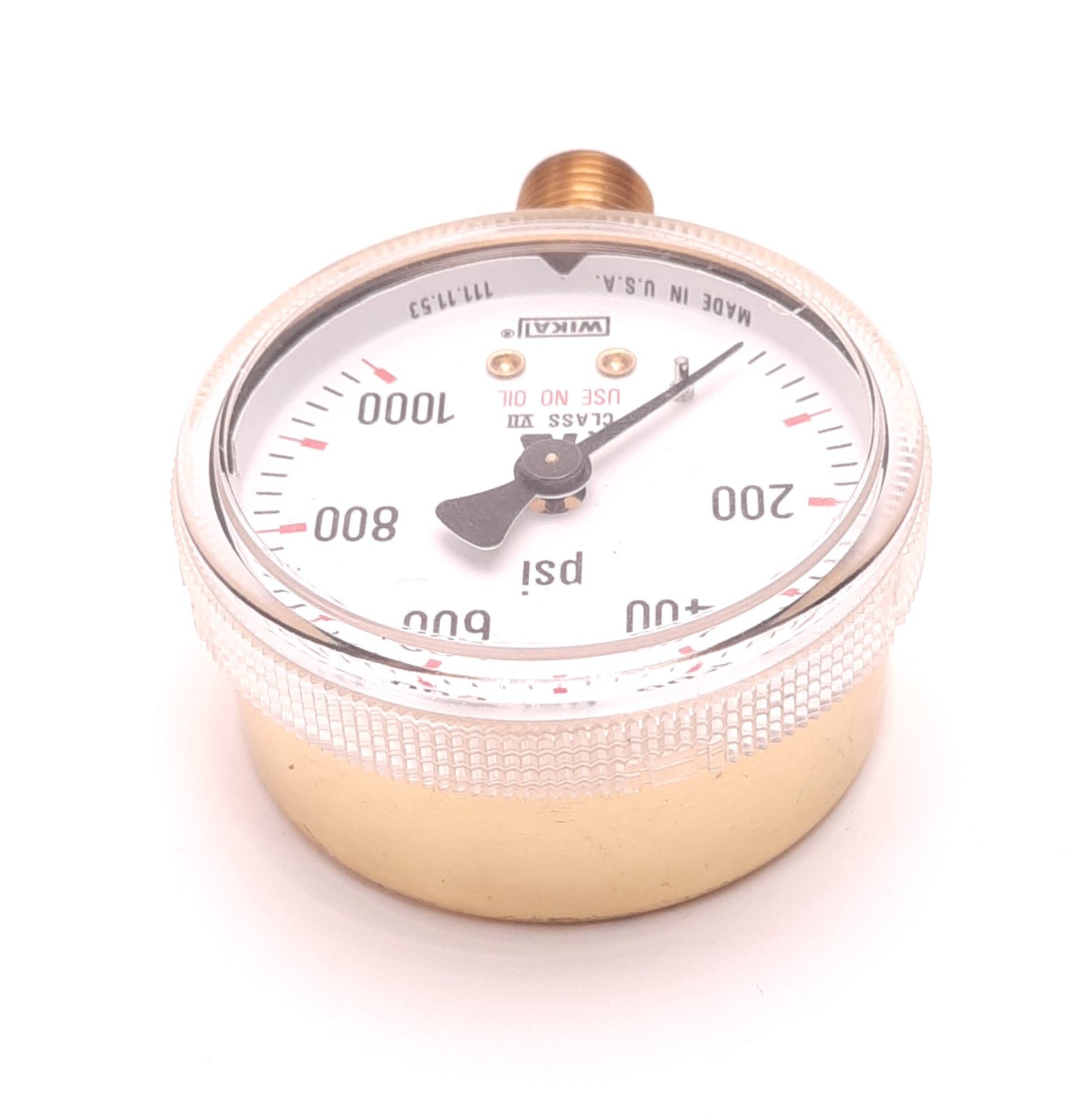 Used Wika 759-2-1000 Pressure Gauge Lower Mount, 0-1000 Psi, Dry, 1/4" NPT, Brass