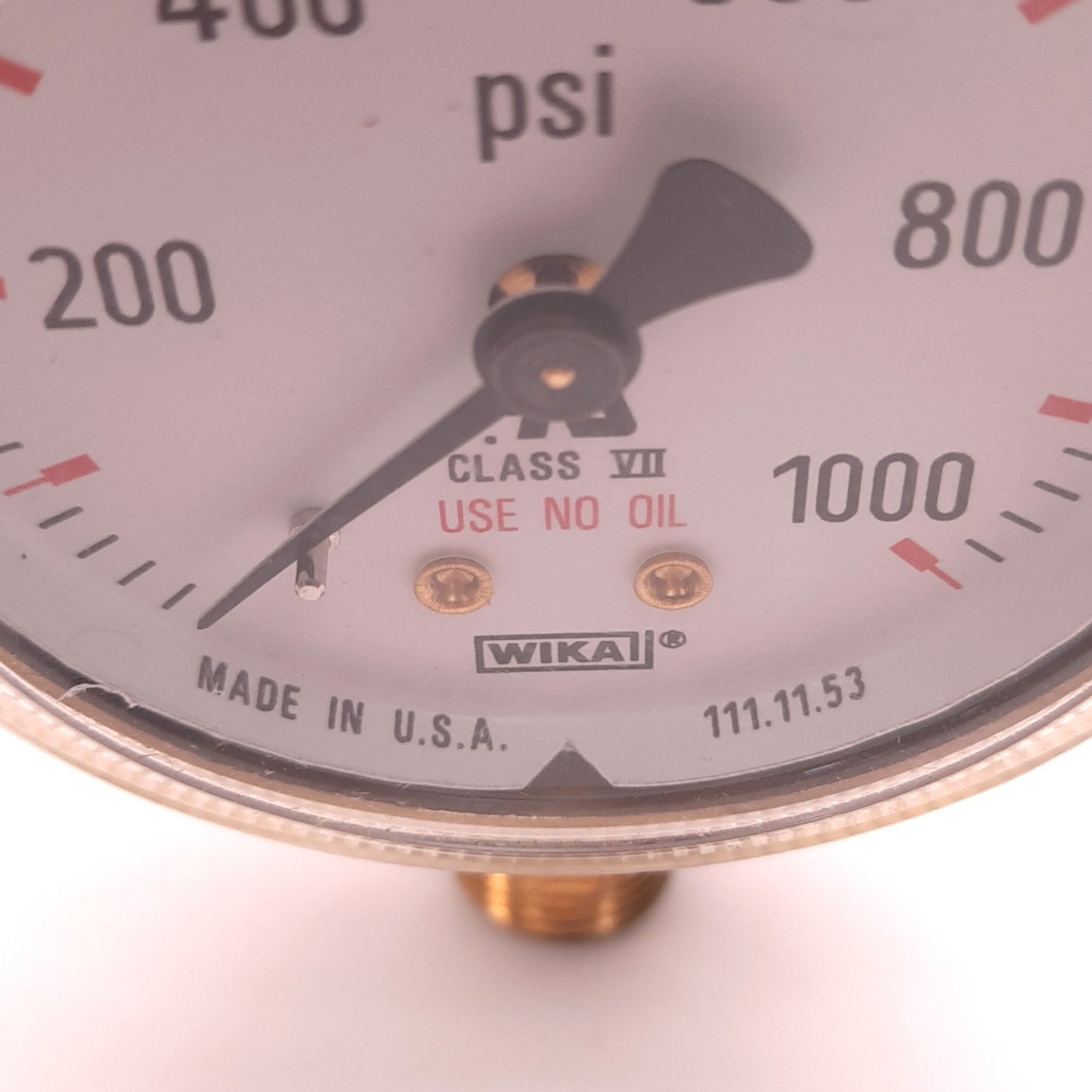 Used Wika 759-2-1000 Pressure Gauge Lower Mount, 0-1000 Psi, Dry, 1/4" NPT, Brass