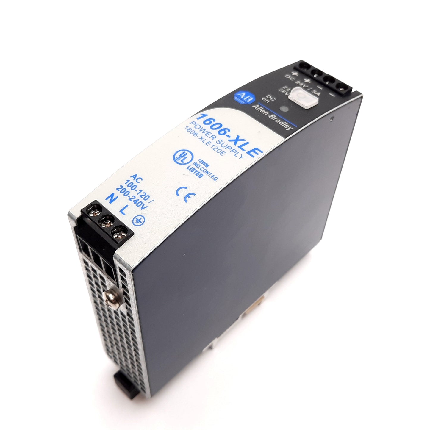 Used Allen Bradley 1606-XLE120E Power Supply, In: 100-120/200-240VAC, Out: 24-28VDC
