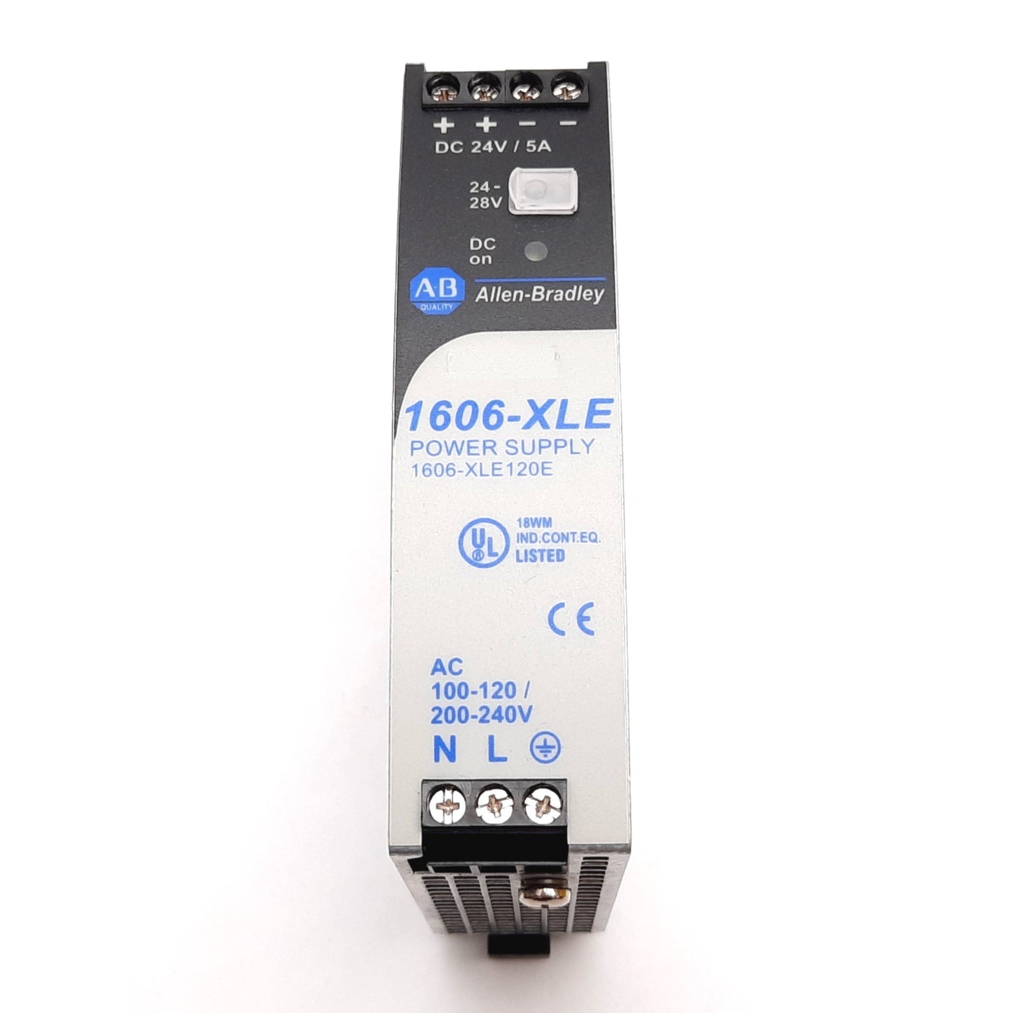 Used Allen Bradley 1606-XLE120E Power Supply, In: 100-120/200-240VAC, Out: 24-28VDC