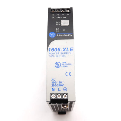 Used Allen Bradley 1606-XLE120E Power Supply, In: 100-120/200-240VAC, Out: 24-28VDC