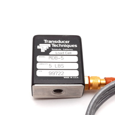 Used Transducer Techniques MDB-5 Mini Load Cell, Capacity: 5 lbs, 10VDC, 1/4-28 UNF