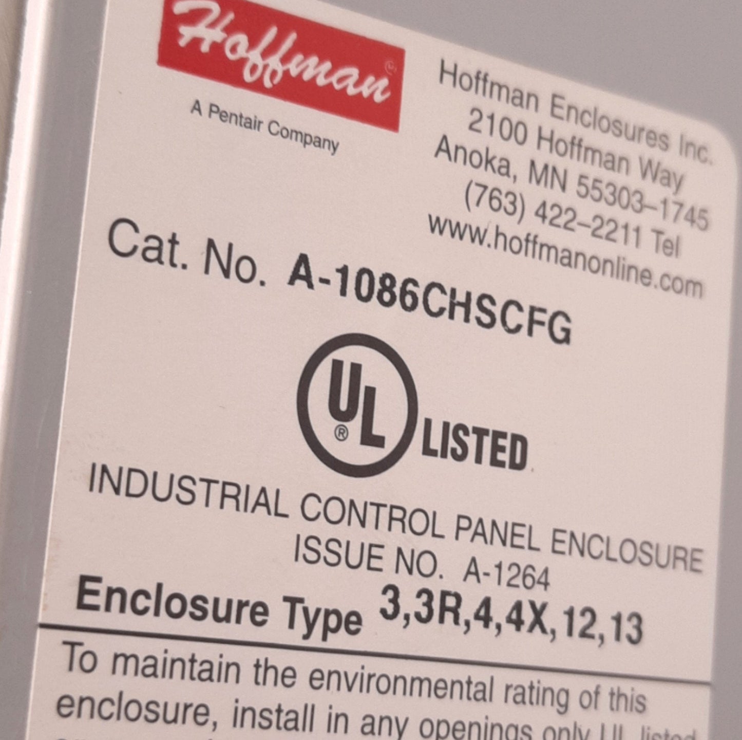 Used Hoffman A-1086CHSCFG Fiberglass Enclosure Cabinet Box 10" x 8" x 6"