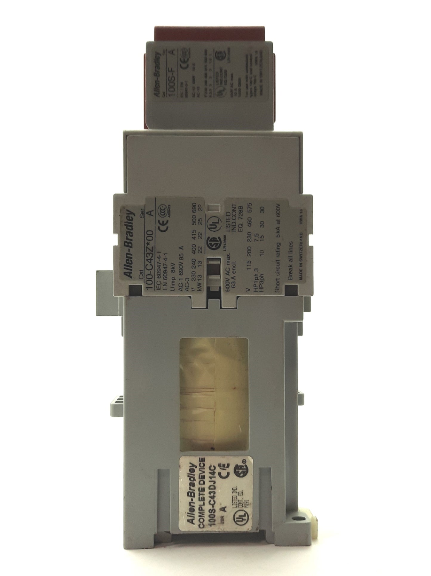 Used Allen Bradley 100S-C43DJ14C Guardmaster Safety Contactor 600VAC 75A, 24VDC Coil