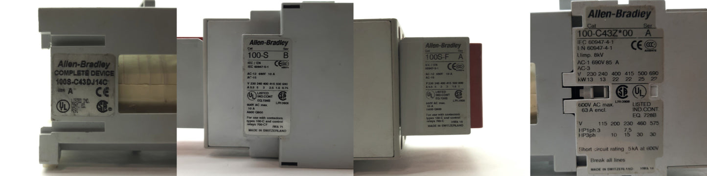 Used Allen Bradley 100S-C43DJ14C Guardmaster Safety Contactor 600VAC 75A, 24VDC Coil
