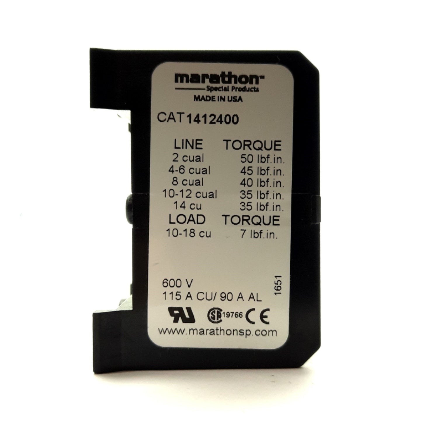 Used Marathon 1412400 Power Distribution Block 600V 115A 2-14 to 4x 10-18AWG