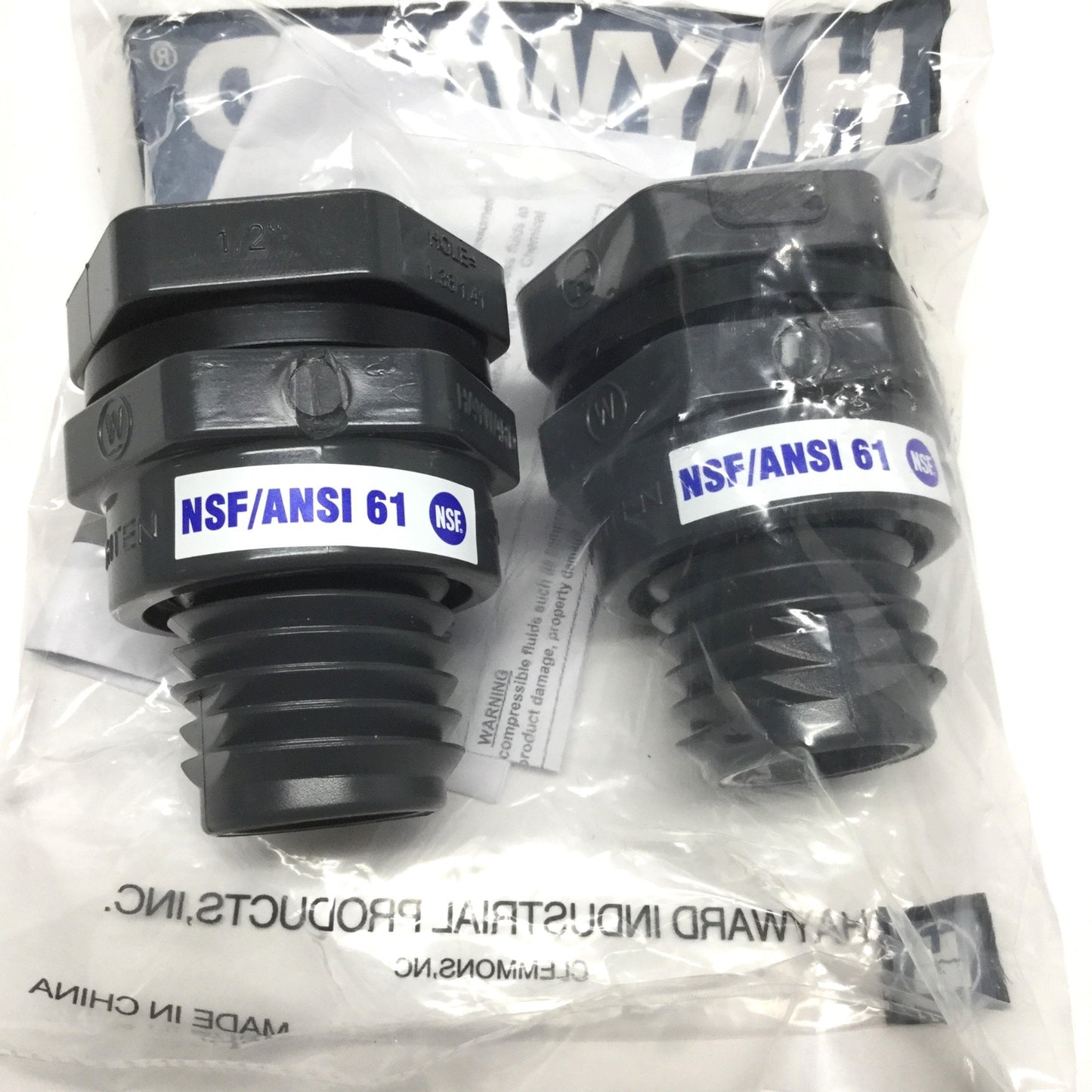 New – Open box Lot of 2 Hayward BFAS1005TES PVC Bulkhead Tank Fittings 1/2" NPT, 150psi