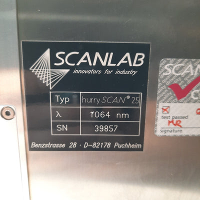 Used Scanlab hurryScan 25 YAG LASER Scan/Write Head, 1500W @ 1064nm, 25mm Aperture