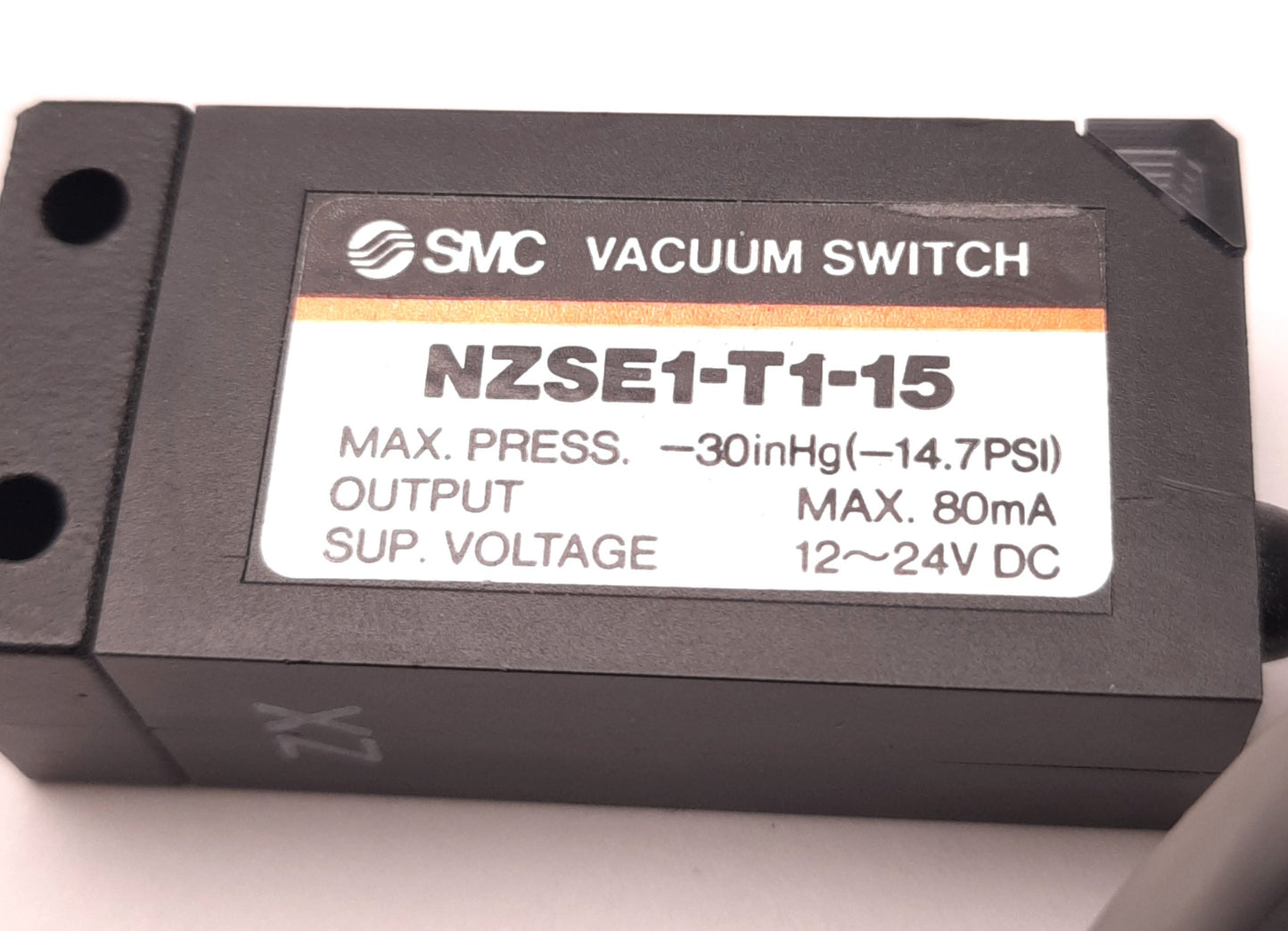 Used SMC NZSE1-T1-15 Vacuum Pressure Switch -14.7 Psi Max, 80 mA Output, 12-24v DC IN