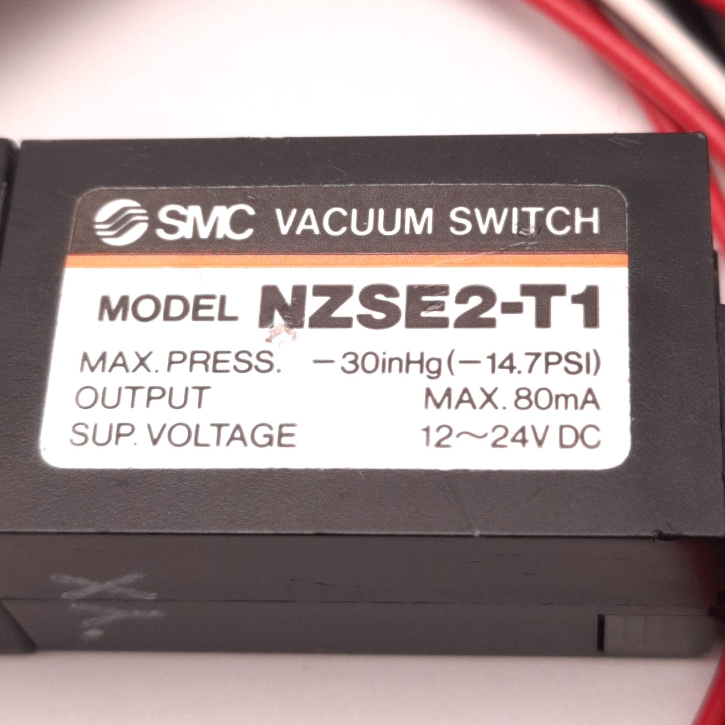 Used SMC NZSE1-T1 Vacuum Pressure Switch -14.7 Psi Max, 80mA Output, 12-24v DC Input