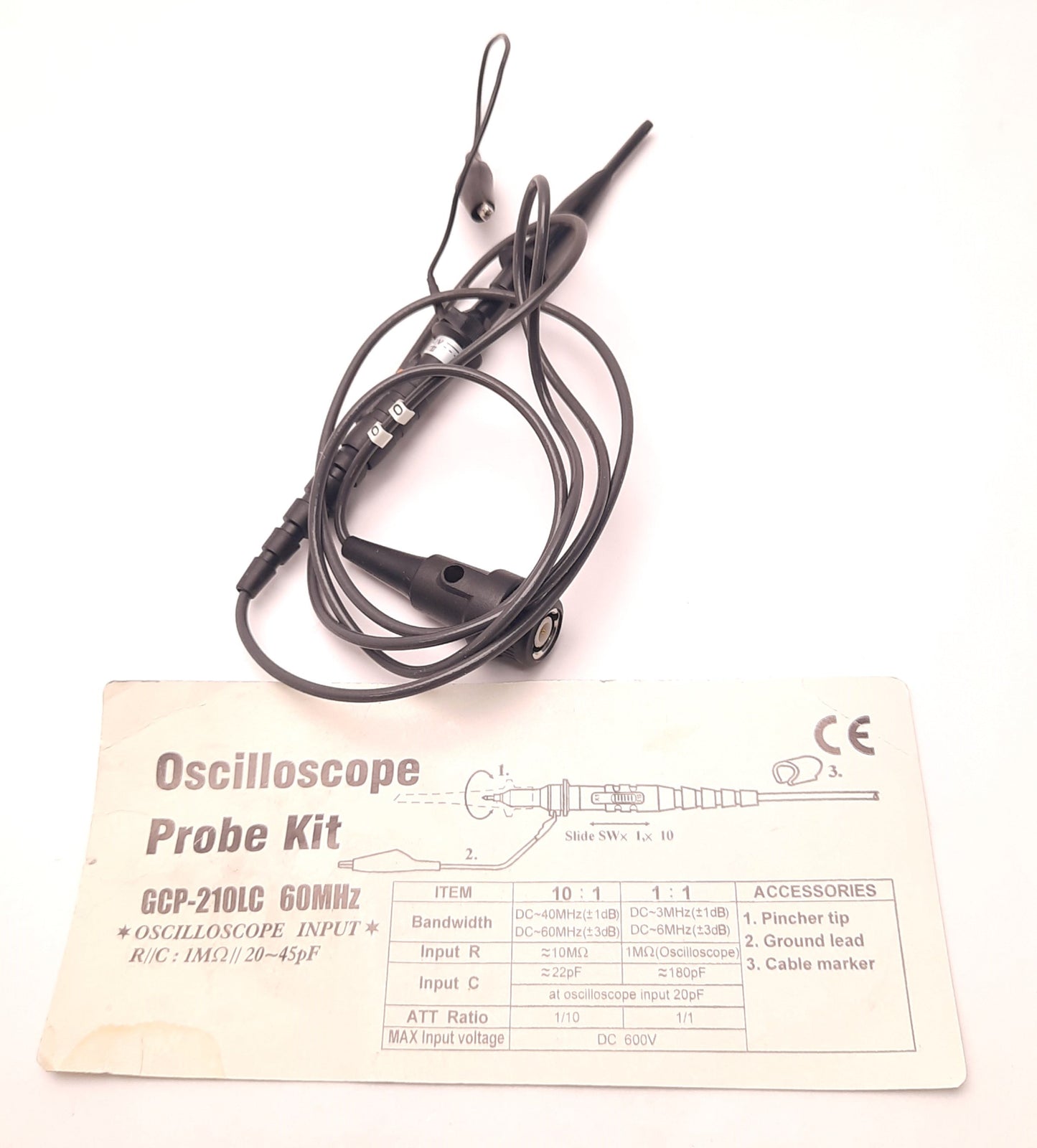 Used Tenma GCP-210LC Oscilloscope Probe 600v DC Max, 3 to 60 MHz Bandwidth, 1/10, 1/1