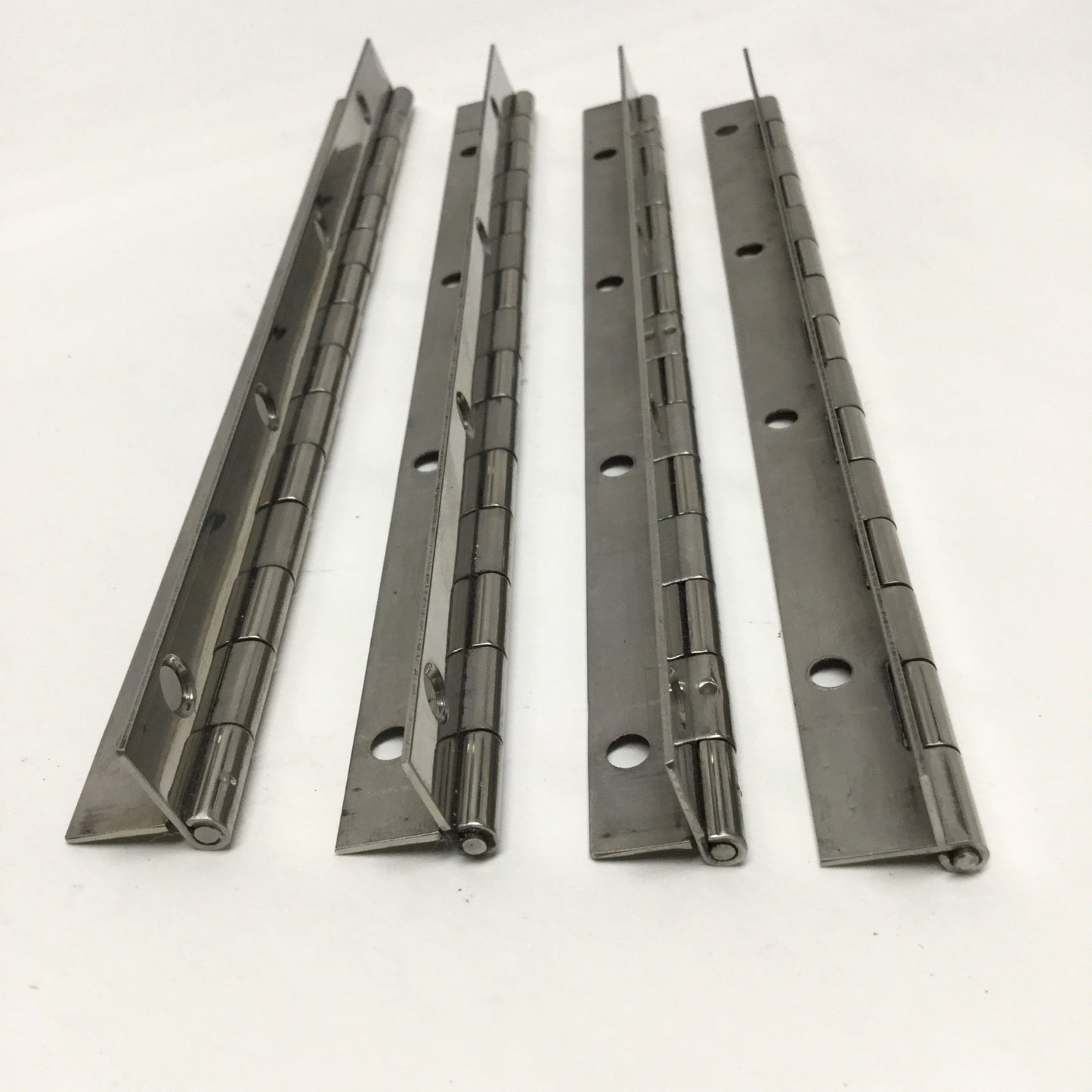 Used Lot of 4 Stainless Steel Continuous Piano Hinges, 7.5" Long, 1" Open Width, 270°