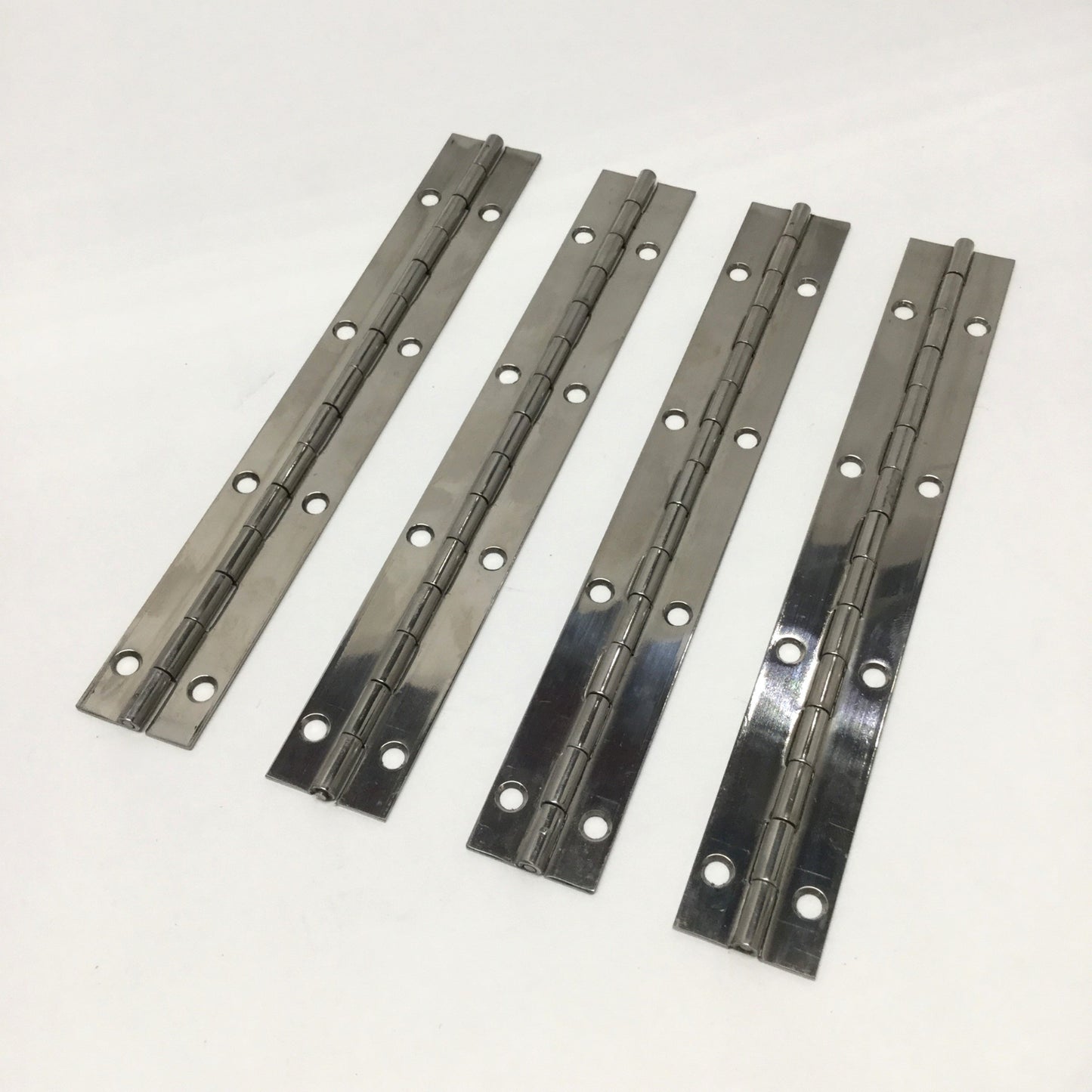 Used Lot of 4 Stainless Steel Continuous Piano Hinges, 7.5" Long, 1" Open Width, 270°