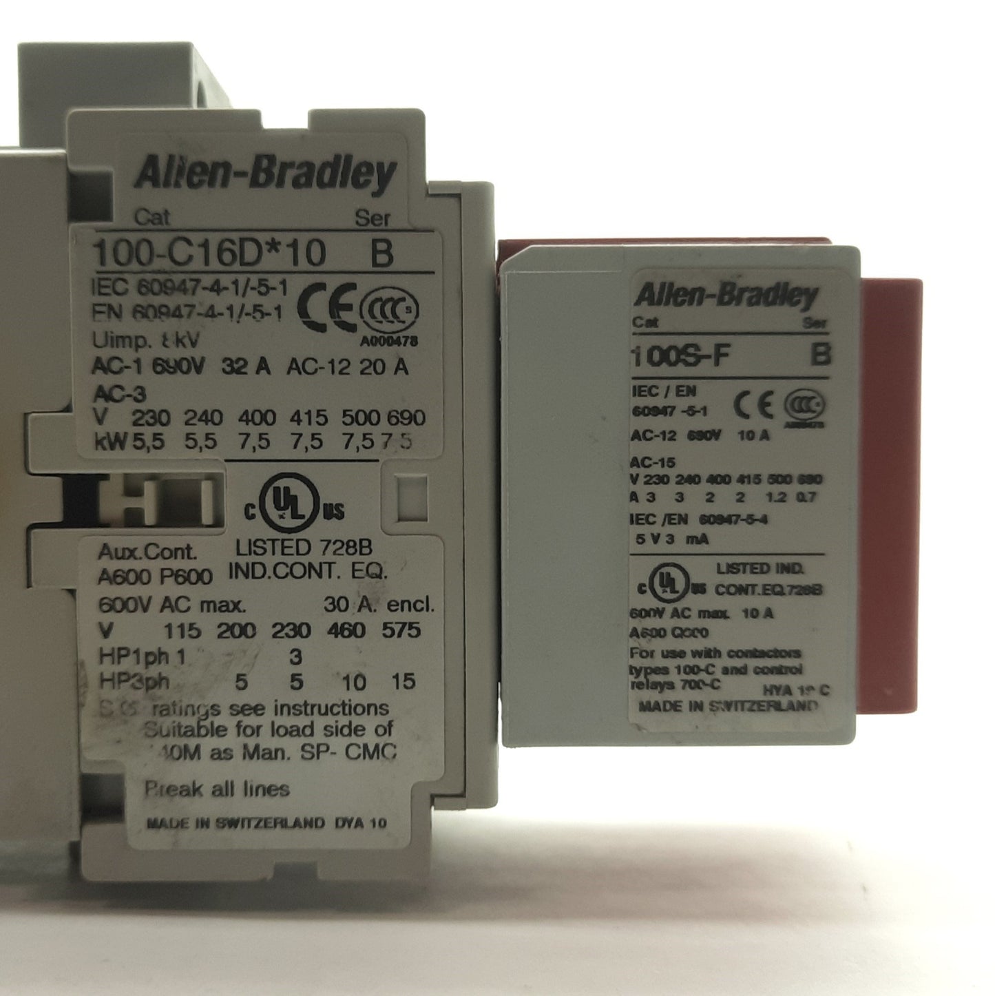 Used Allen Bradley 100S-C16DJ14BC Guardmaster Safety Contactor 600VAC 30A, 24VDC Coil