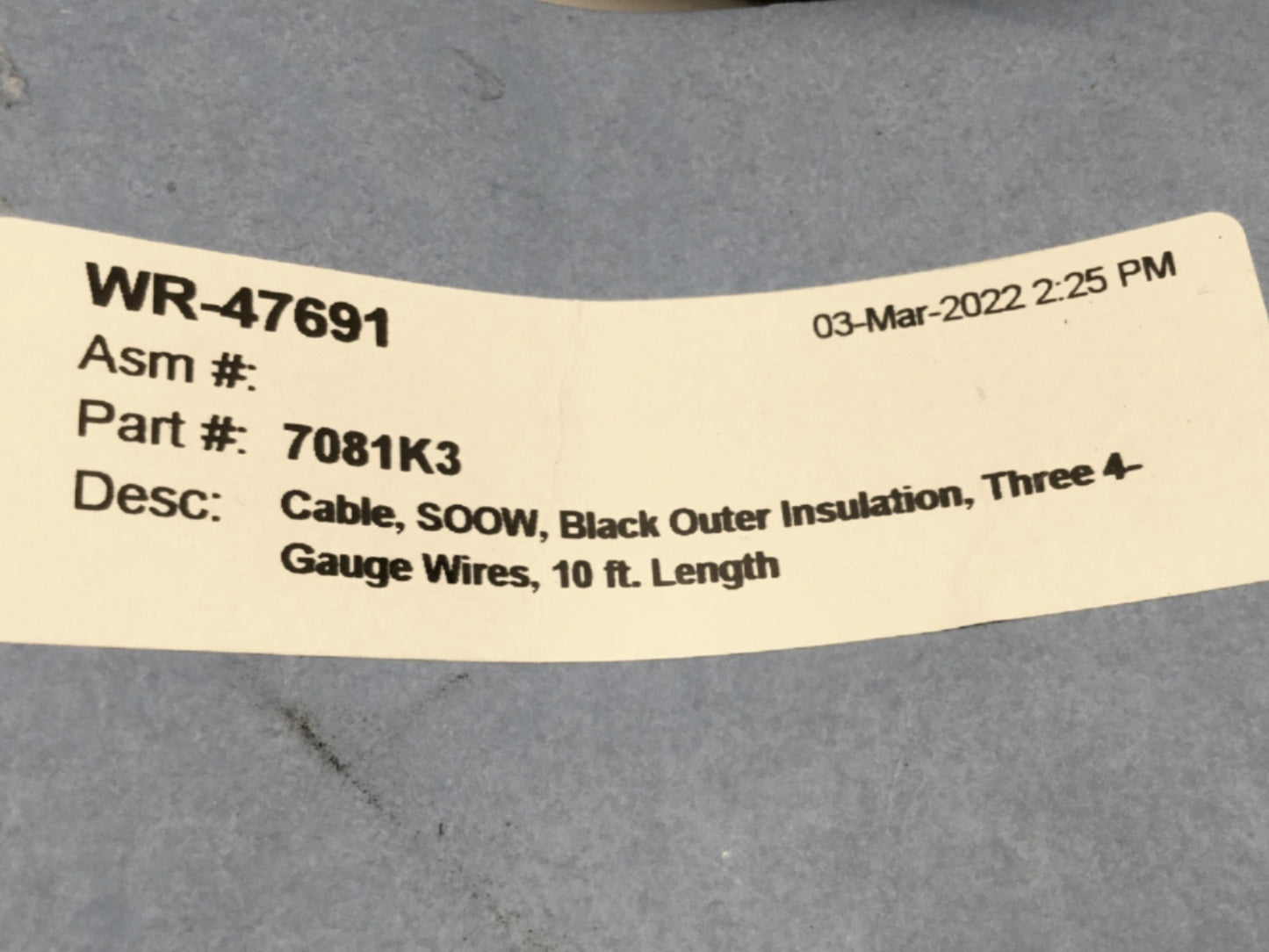 New – Open box TF Cable Flextreme 4/3 Portable Service Cord SOOW 600V 4AWG x 3 Conductor, 10ft