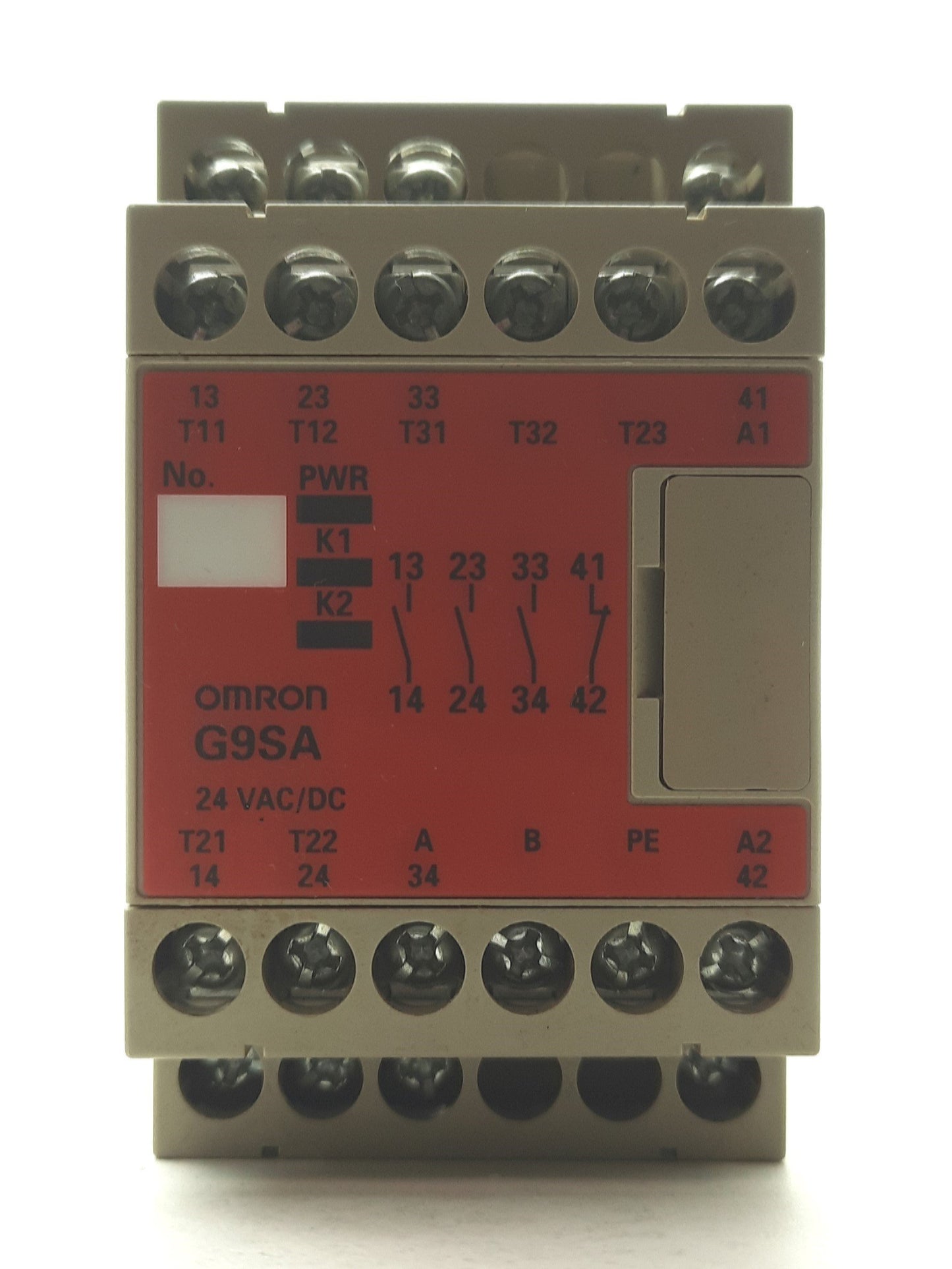 Used Omron G9SA-301 Safety Relay, 3-Pole NO 250VAC 5A, Aux NC, 2x Inputs 24VAC/DC