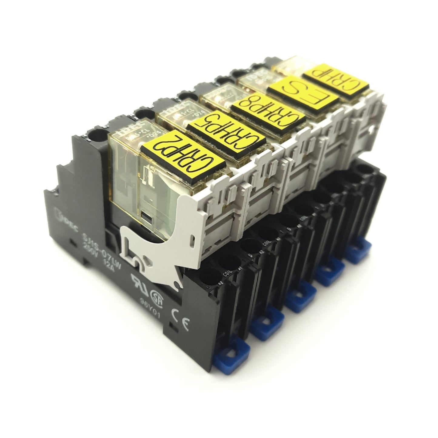 Used Lot of 5 IDEC RJ1S-CL-D24 Relay & Base, SPDT 12A 250VAC/30VDC, LED, 24VDC Coil