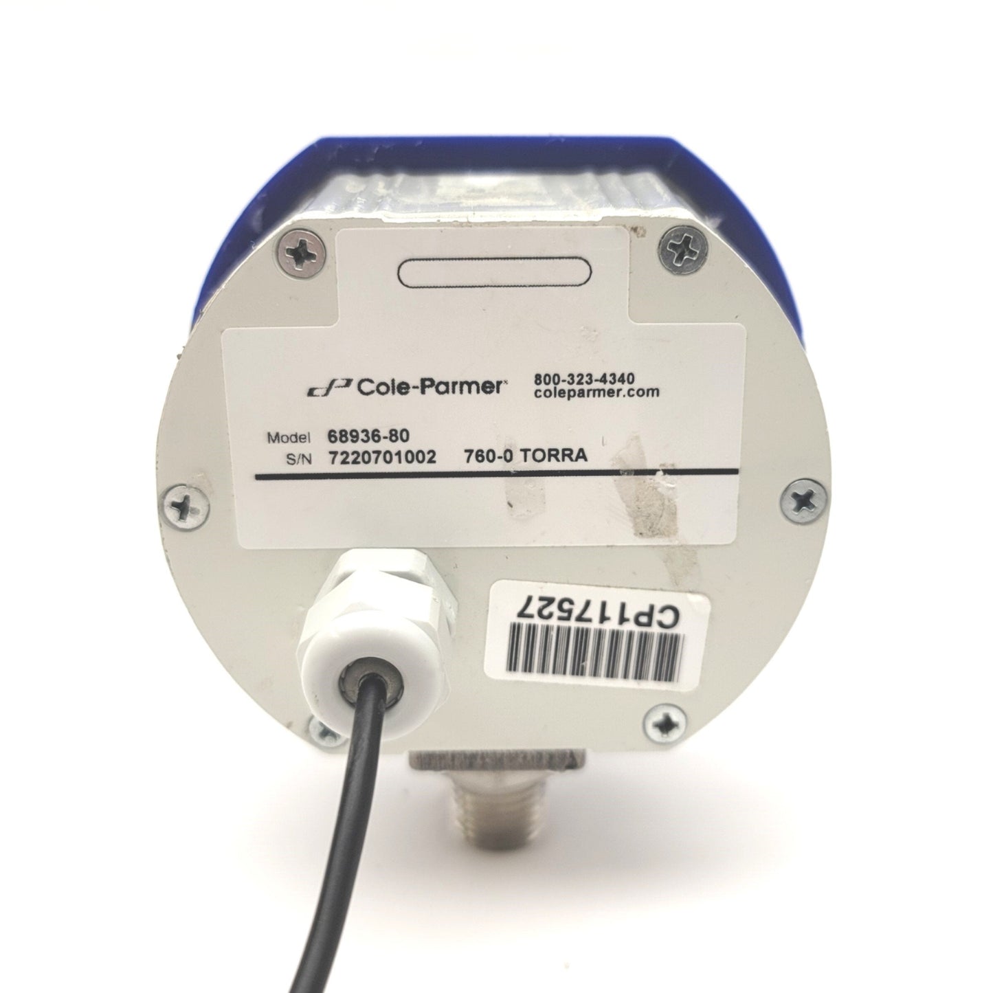 Used Cole-Parmer 68936-80 Digital Vacuum Gauge, 760-0 torr Absolute, 1/4"NPT, 115VAC